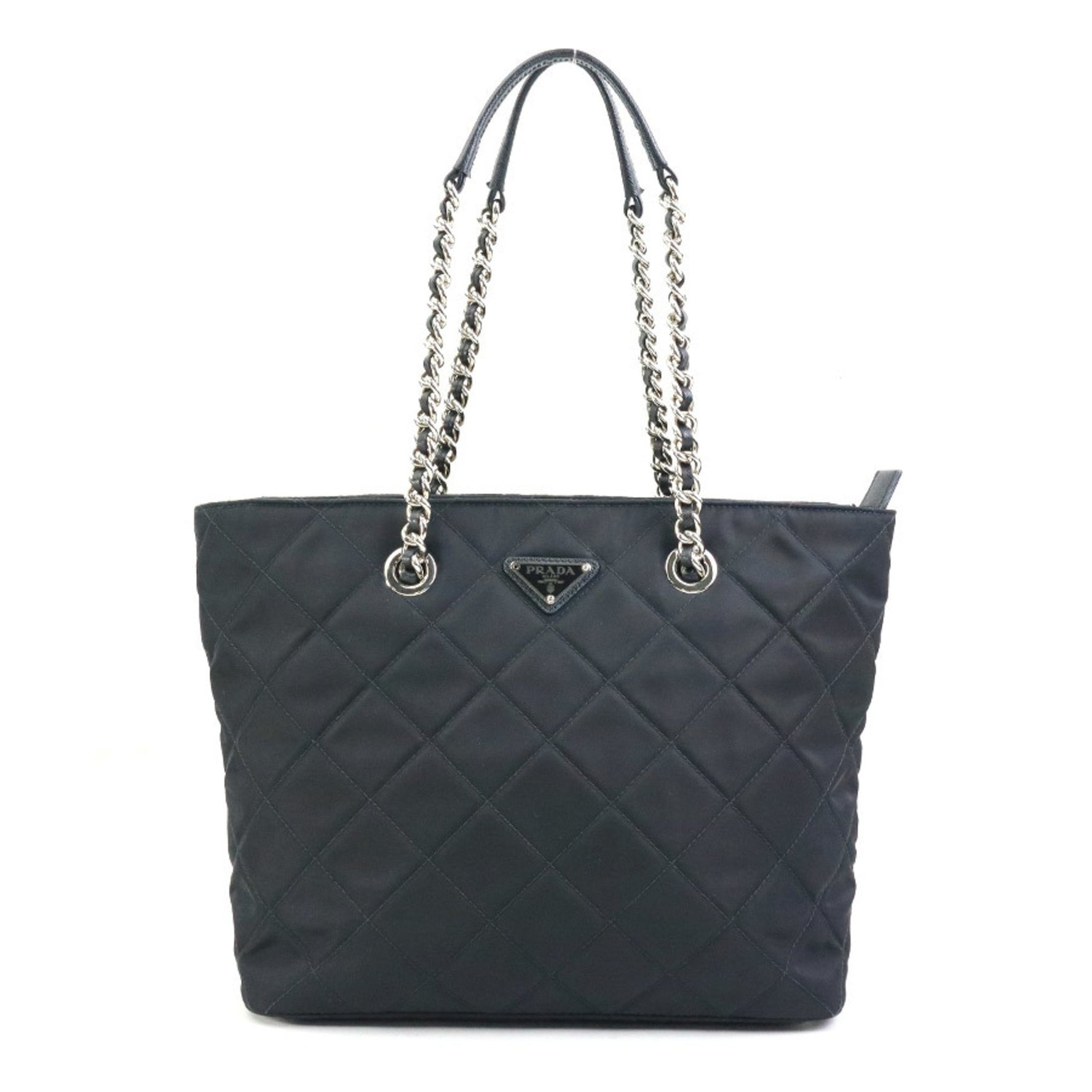 PRADA shoulder bag quilted nylon silver