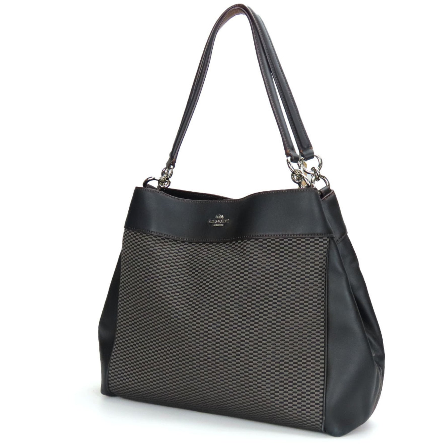 Coach Tote Bag Canvas Leather Black Grey Brown Handbag