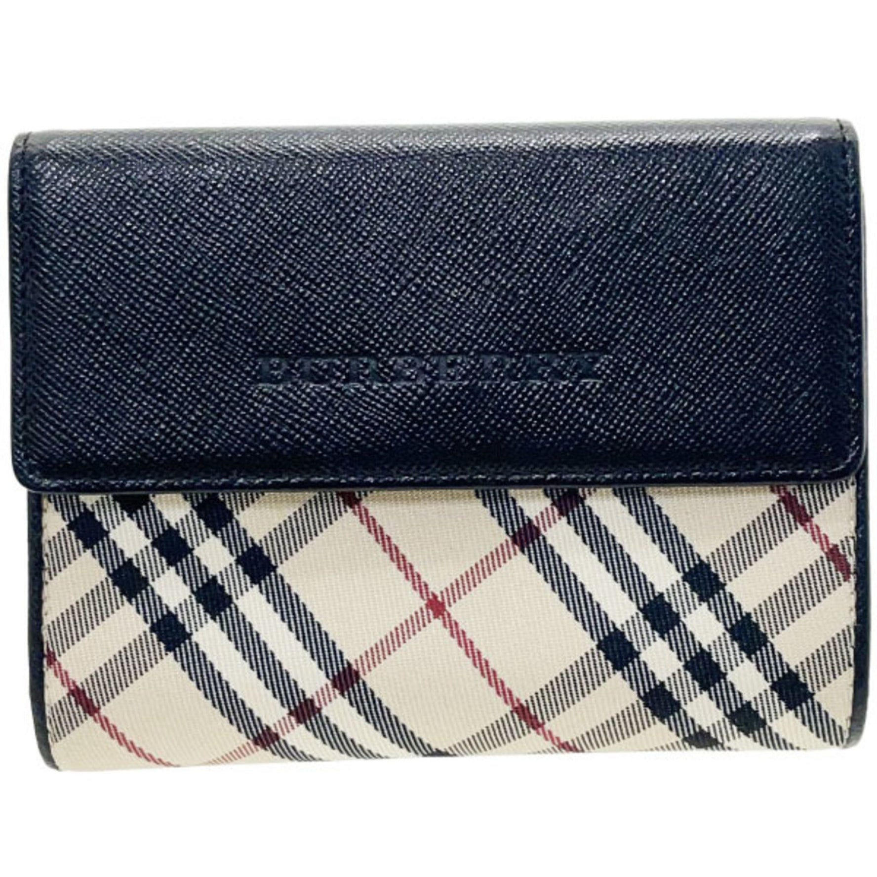 Burberry Wallet Check Pattern Nylon Leather Light Beige Black Tri-fold