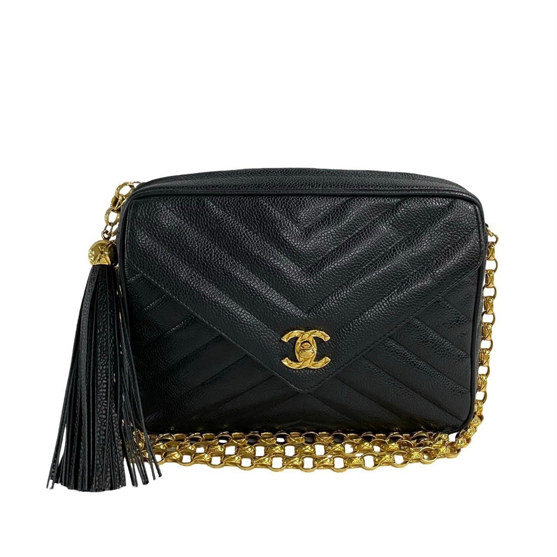 CHANEL Coco Mark Caviar Leather Turnlock Chain Shoulder Bag