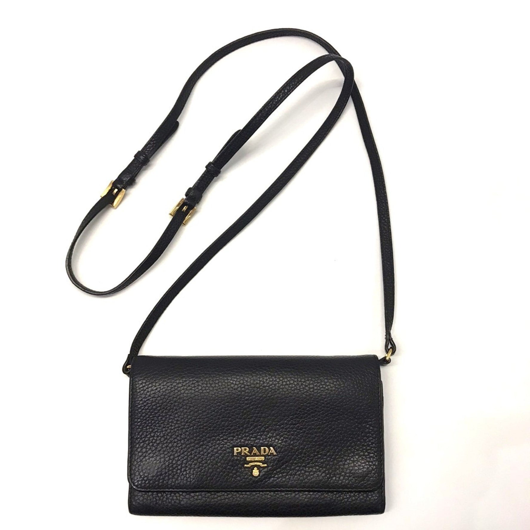 Prada Shoulder Wallet Vitello Dino Leather Long Gold Ladies