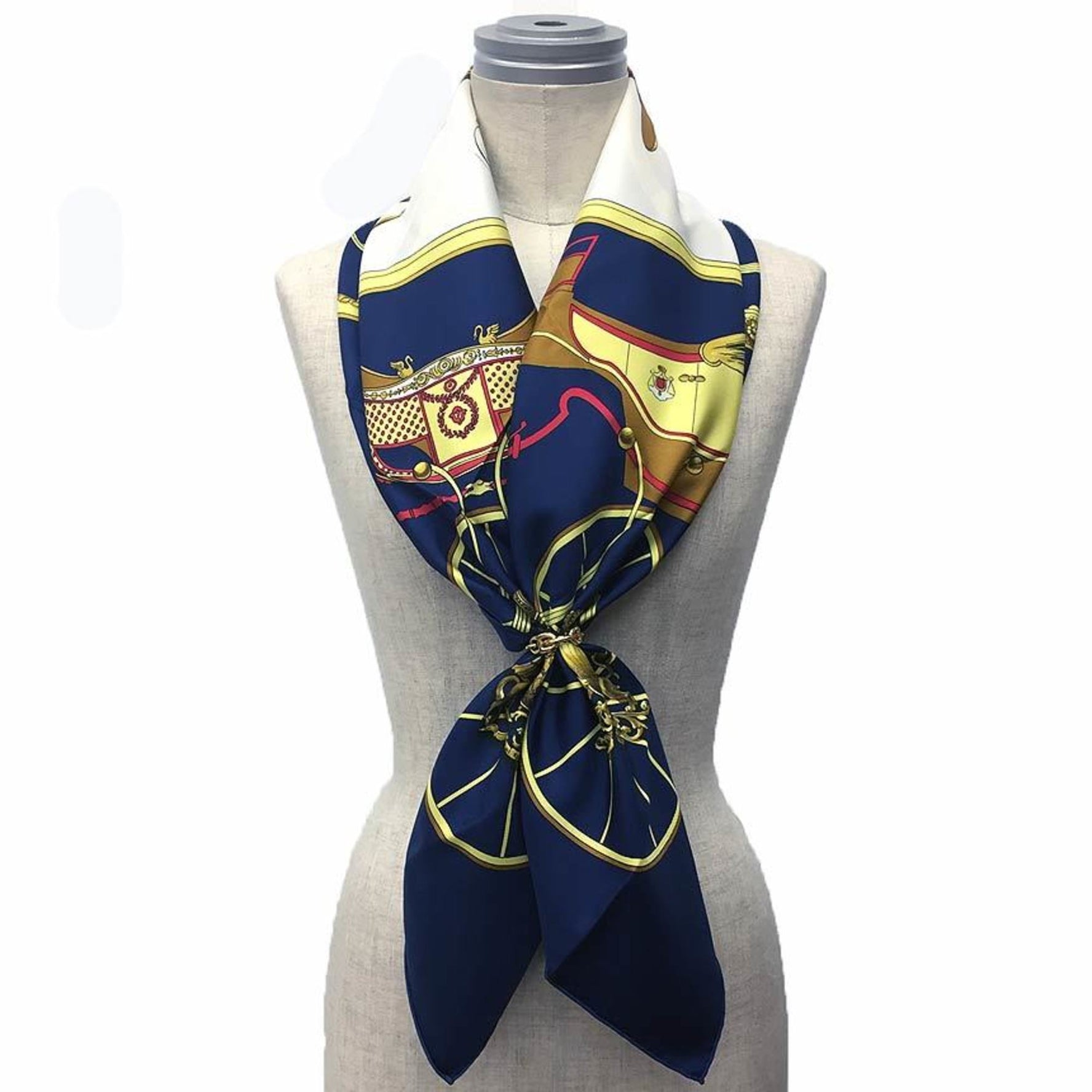 HERMES Carre 90 Scarf Muffler SPRINGS Carriage Pattern 100% Silk