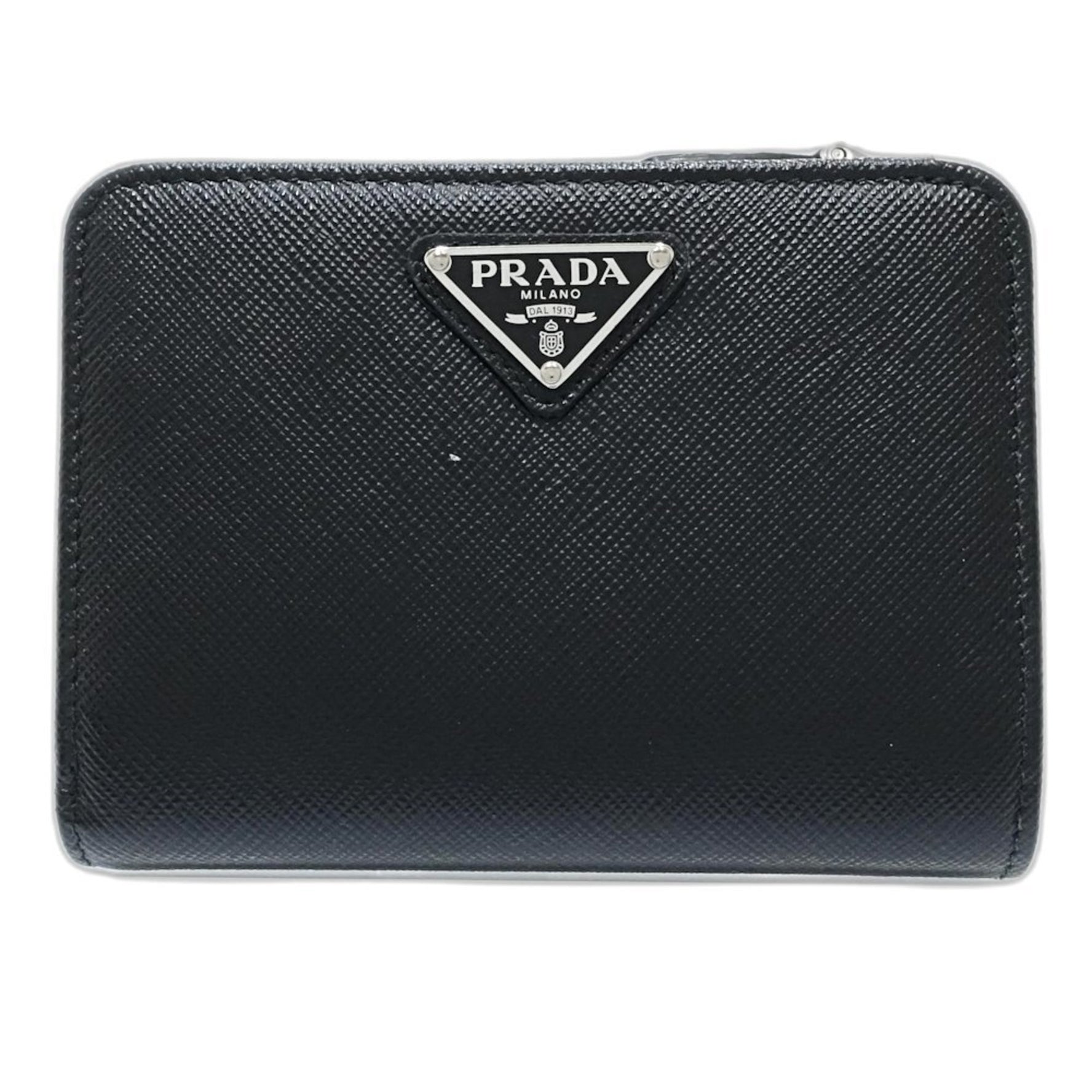 PRADA Bi-fold Wallet Triangle Compact in Saffiano Leather, Black (NERO)
