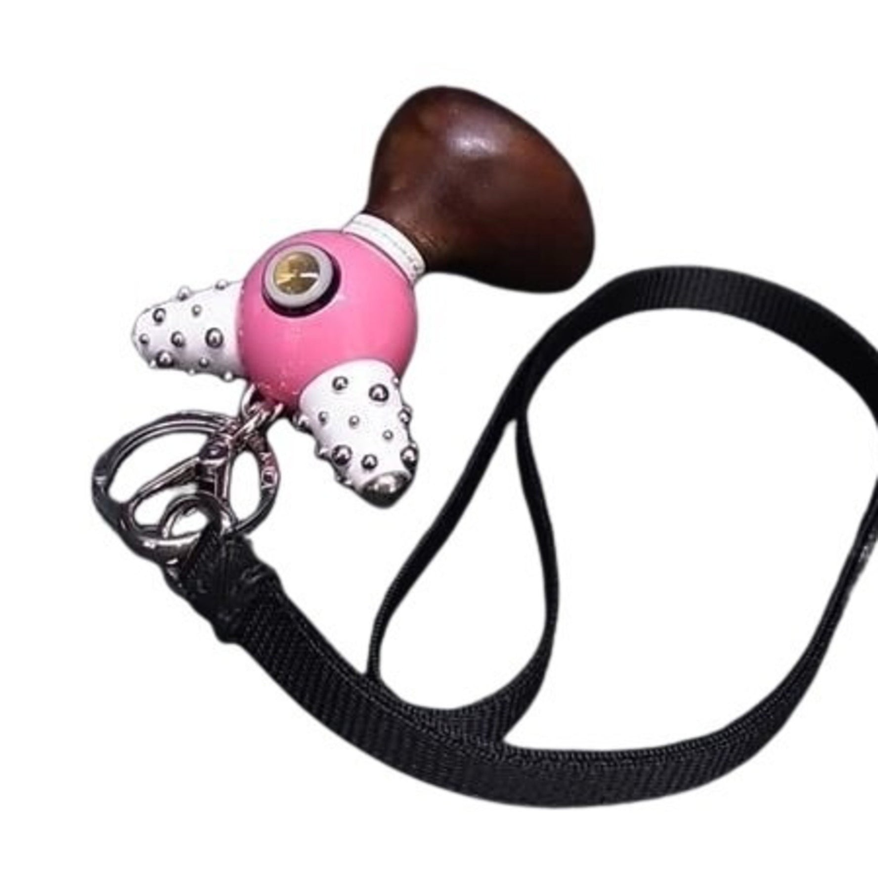 PRADA TRICK ROBOT Keychain Pink White Brown Silver Wood Metal Men's