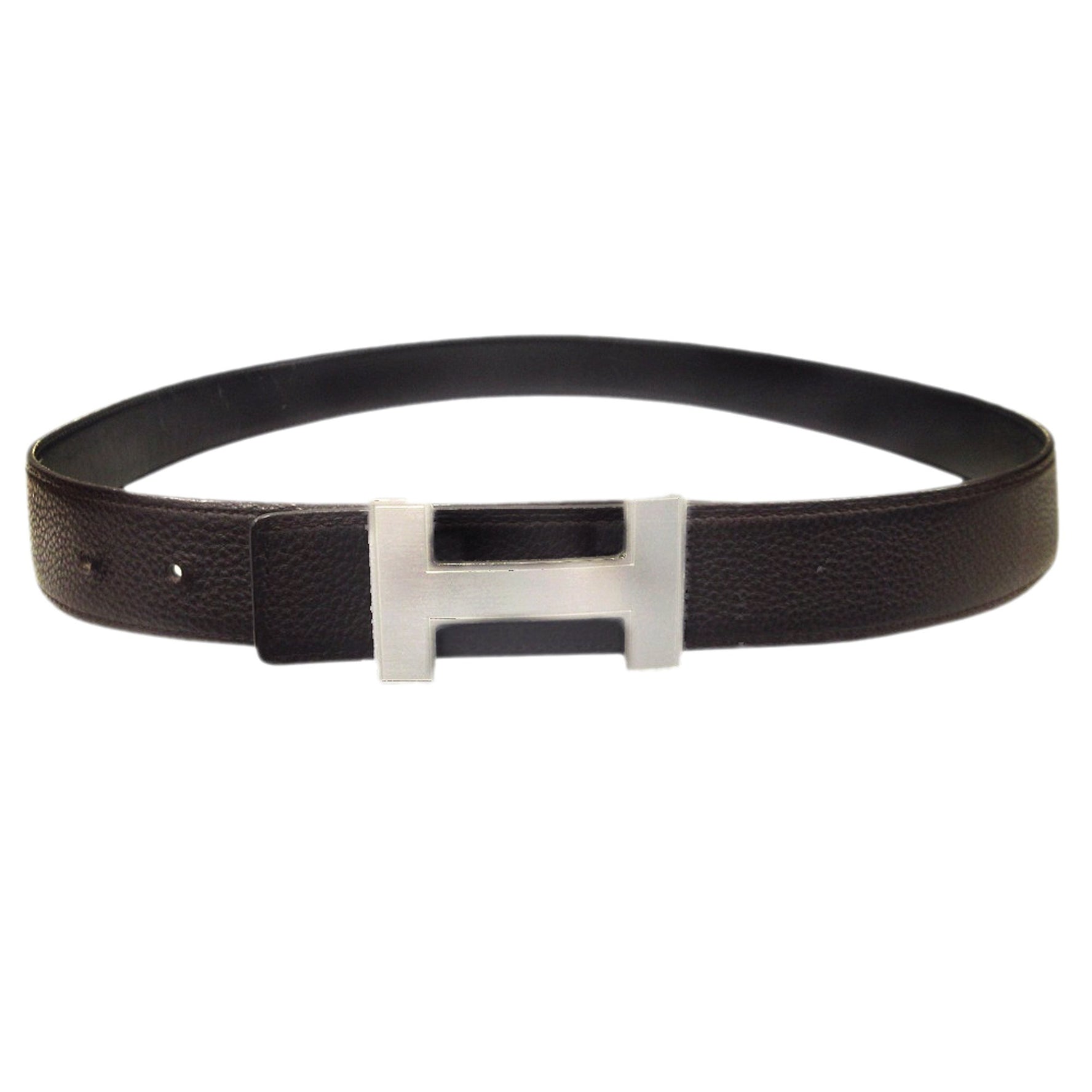 HERMES H-buckle reversible belt in box calf and Togo leather with D stamp, 2019 #95, available black, brown, silver.