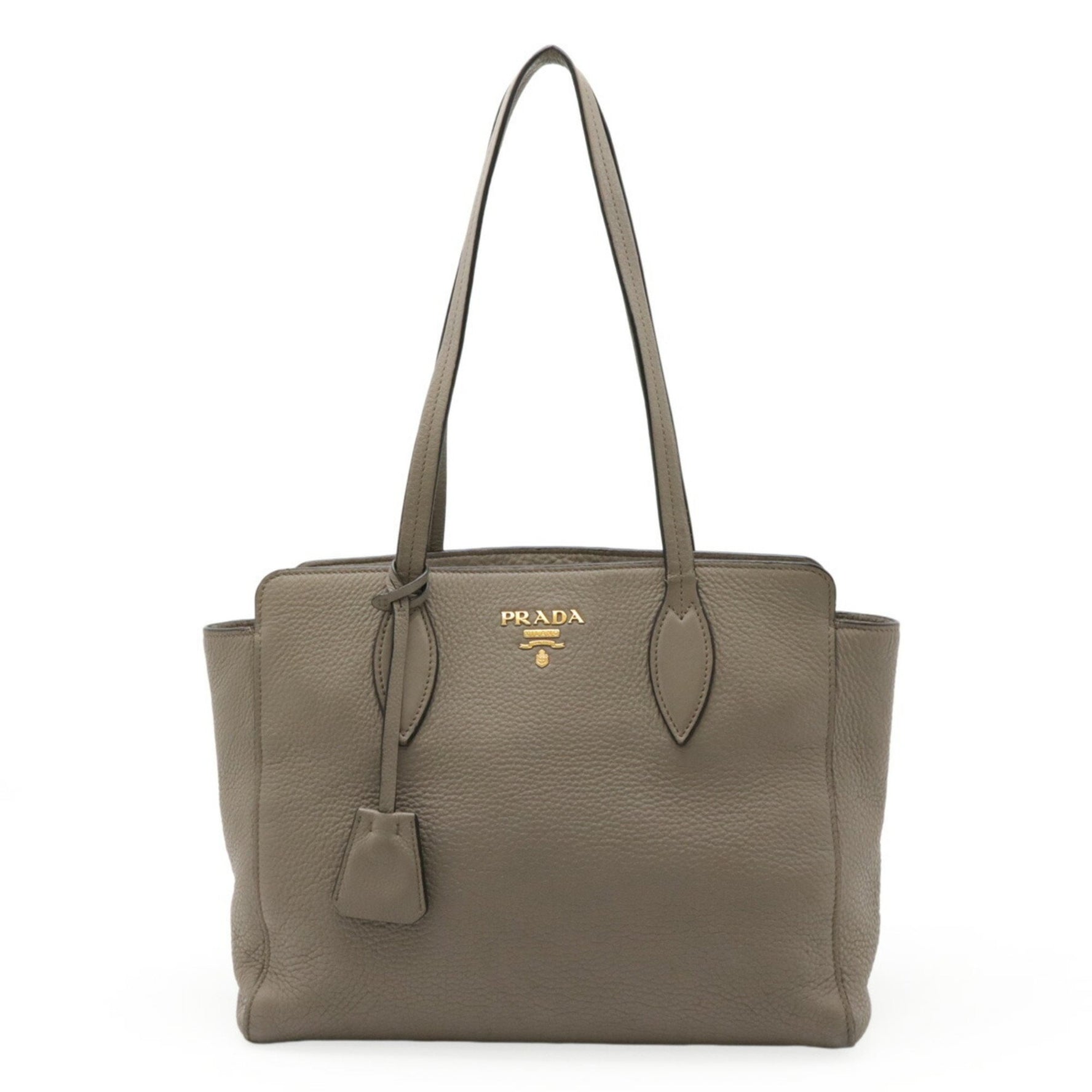 PRADA Tote Bag Shoulder Leather Greige