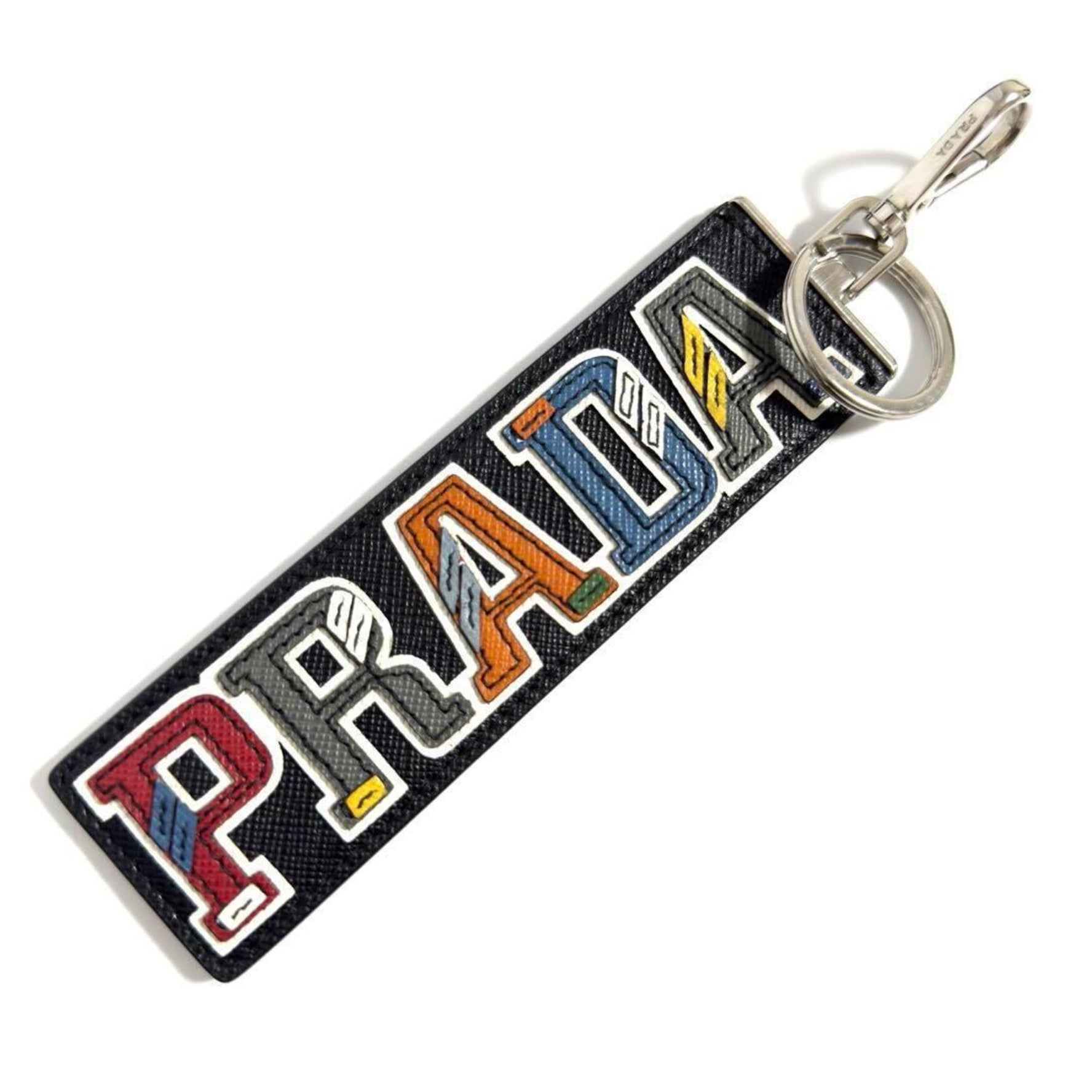 Prada Men's Key Holder Ring Bag Charm Black