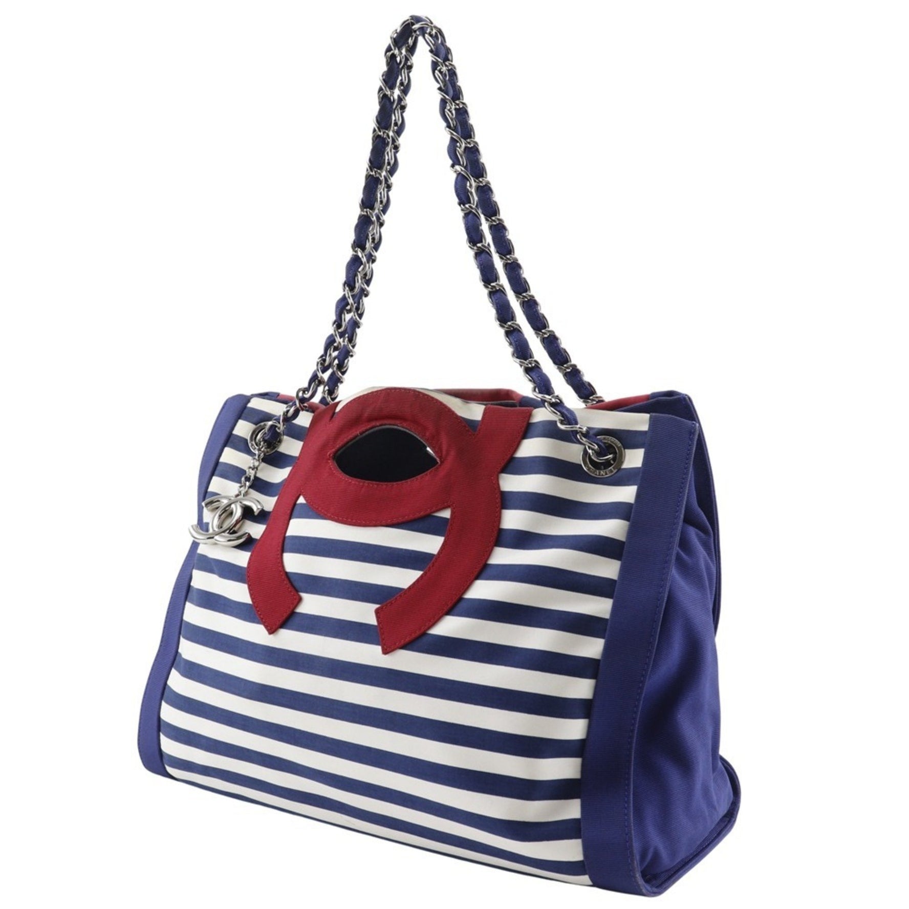 CHANEL Chain Tote Bag Cruise Line Border 7944 Cotton x Nylon