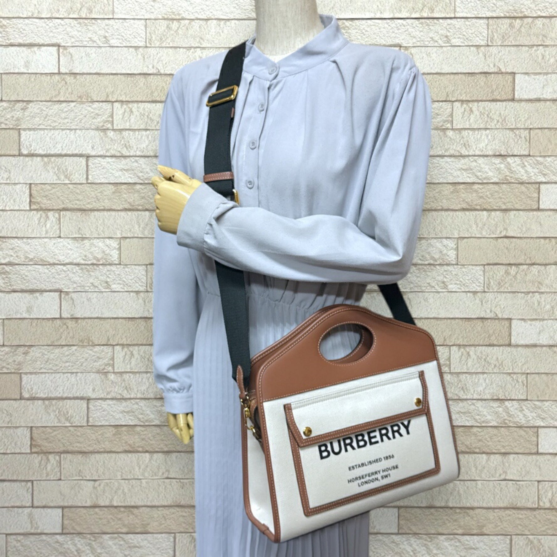 Burberry Medium Pocket Shoulder Bag Canvas Beige