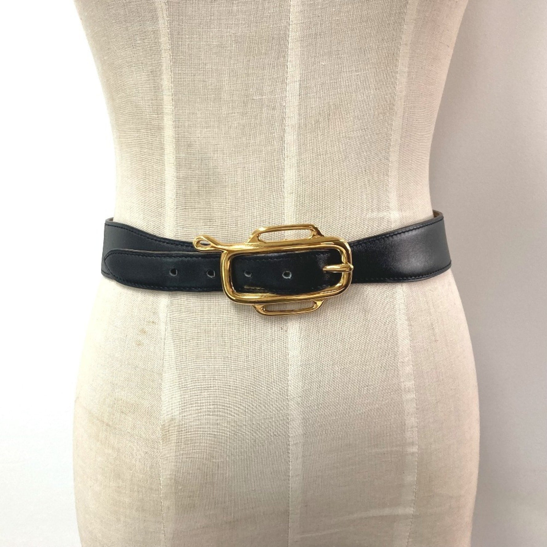 HERMES Vintage Logo Belt Box Calf Black