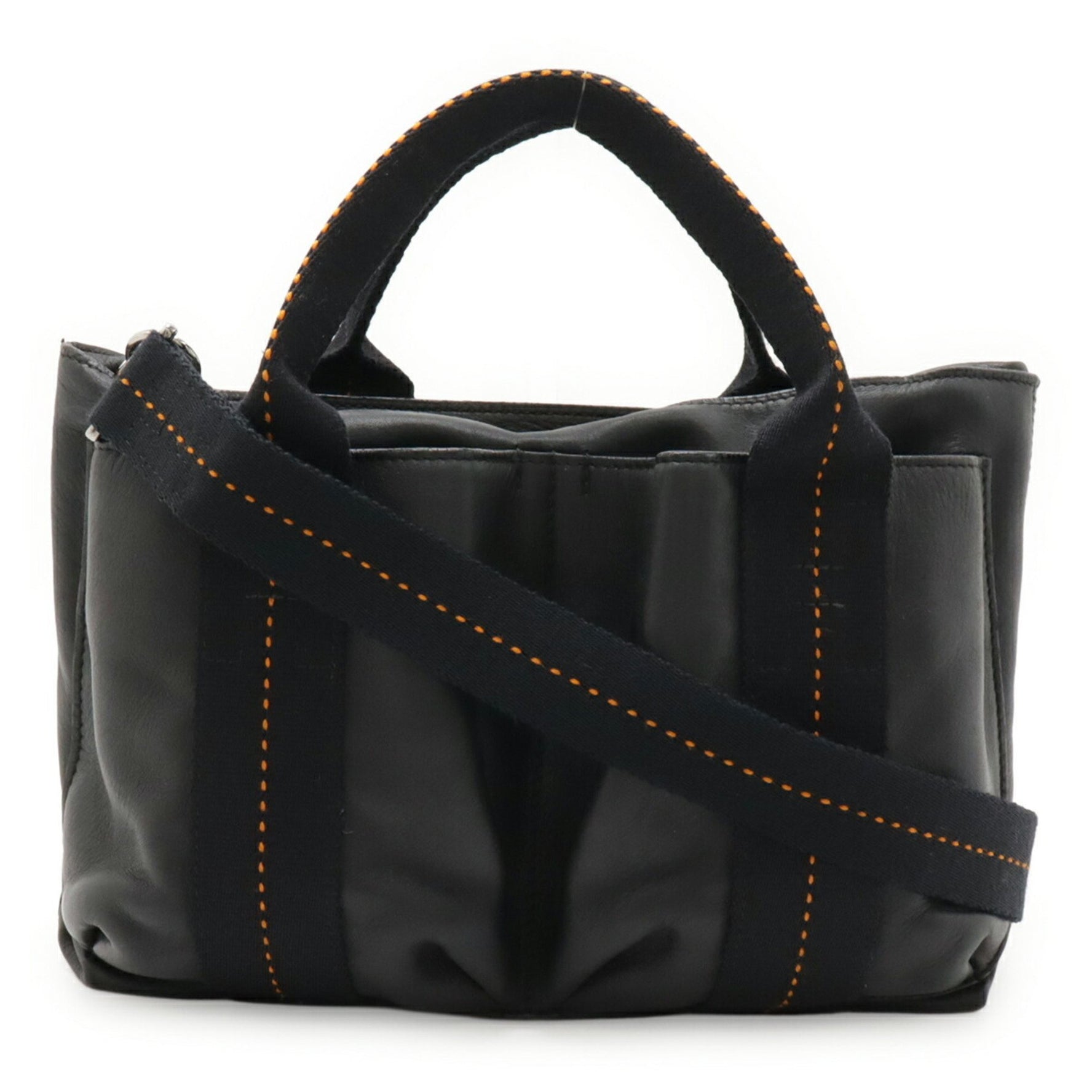 HERMES Caravan Horizontal PM Tote Bag/Shoulder Bag in Veau Derma Leather, Black and Orange