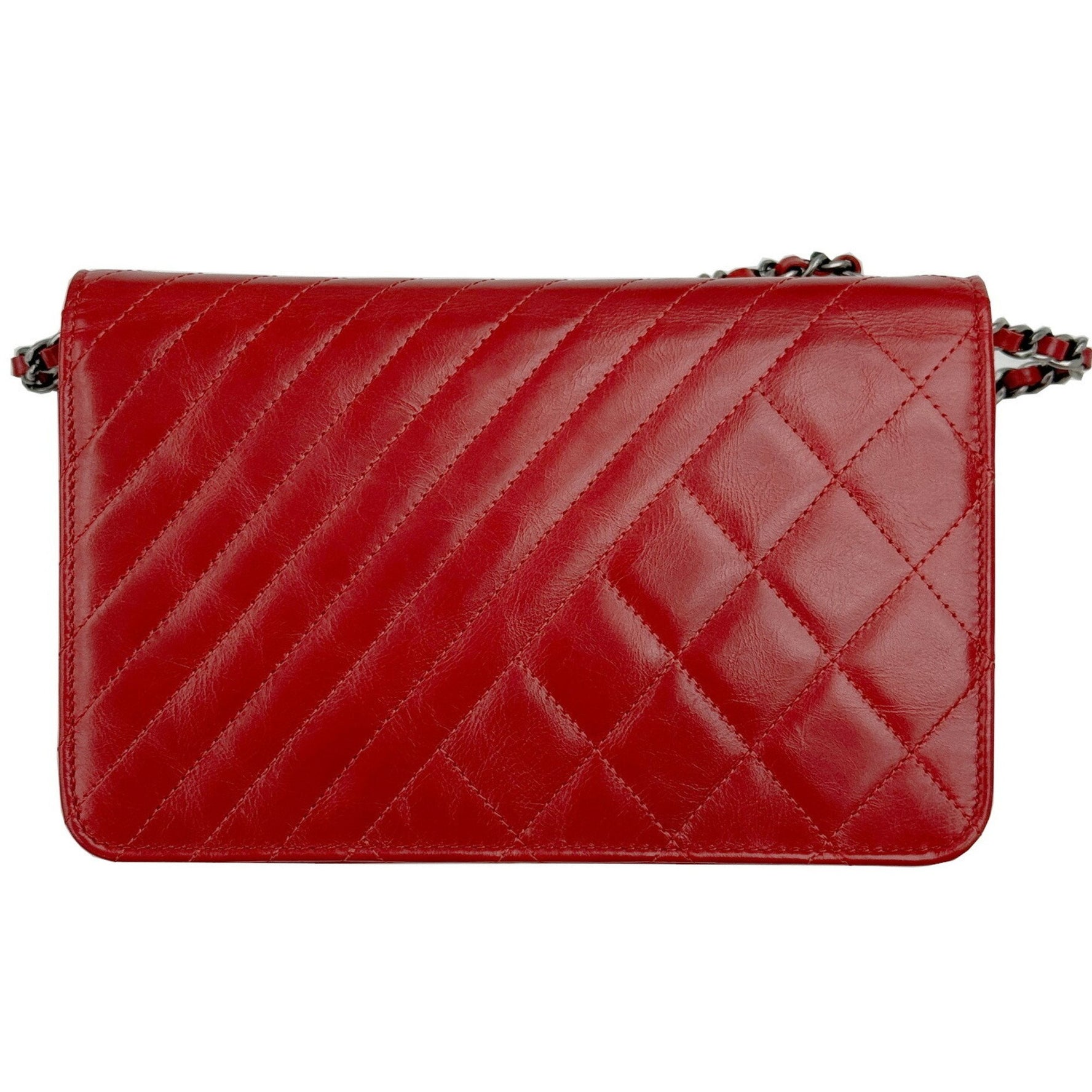 CHANEL Matelasse Boy Chain Wallet Shoulder Calf Leather Red 2 Matte Bag