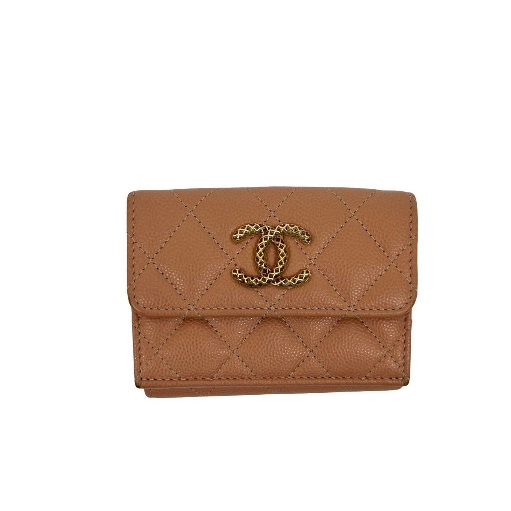 Random number CHANEL Matelasse Coco Caviar Leather Tri-fold Wallet Mini