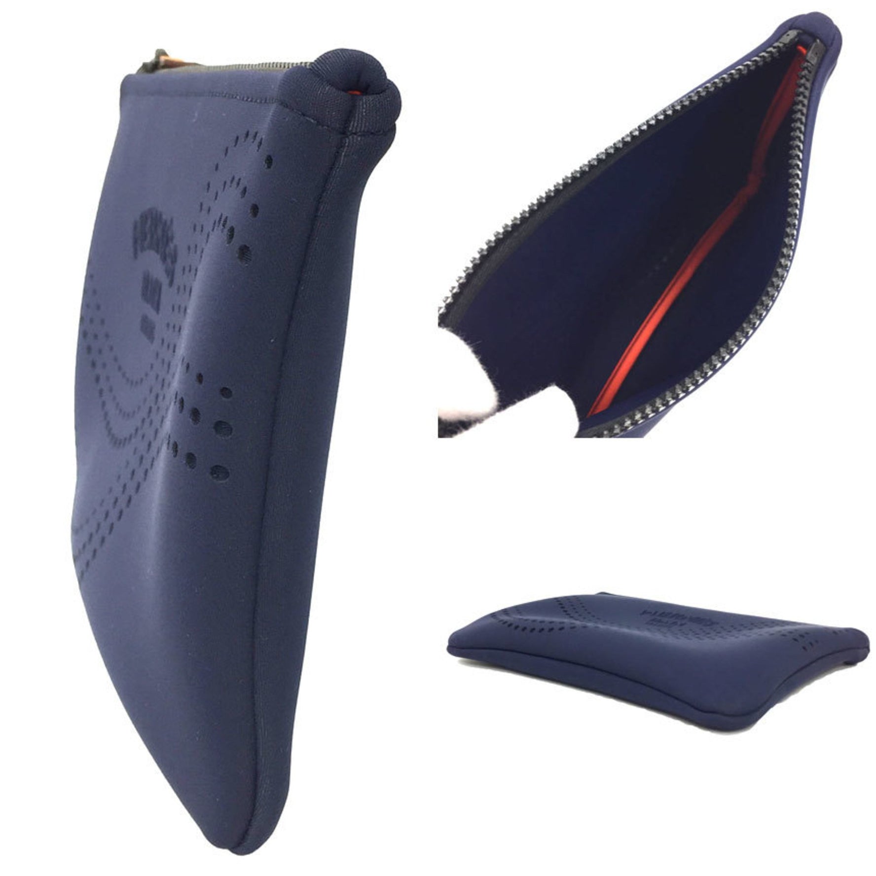 HERMES Neoban PM Wave Punching Flat Pouch Blue Men's Unisex