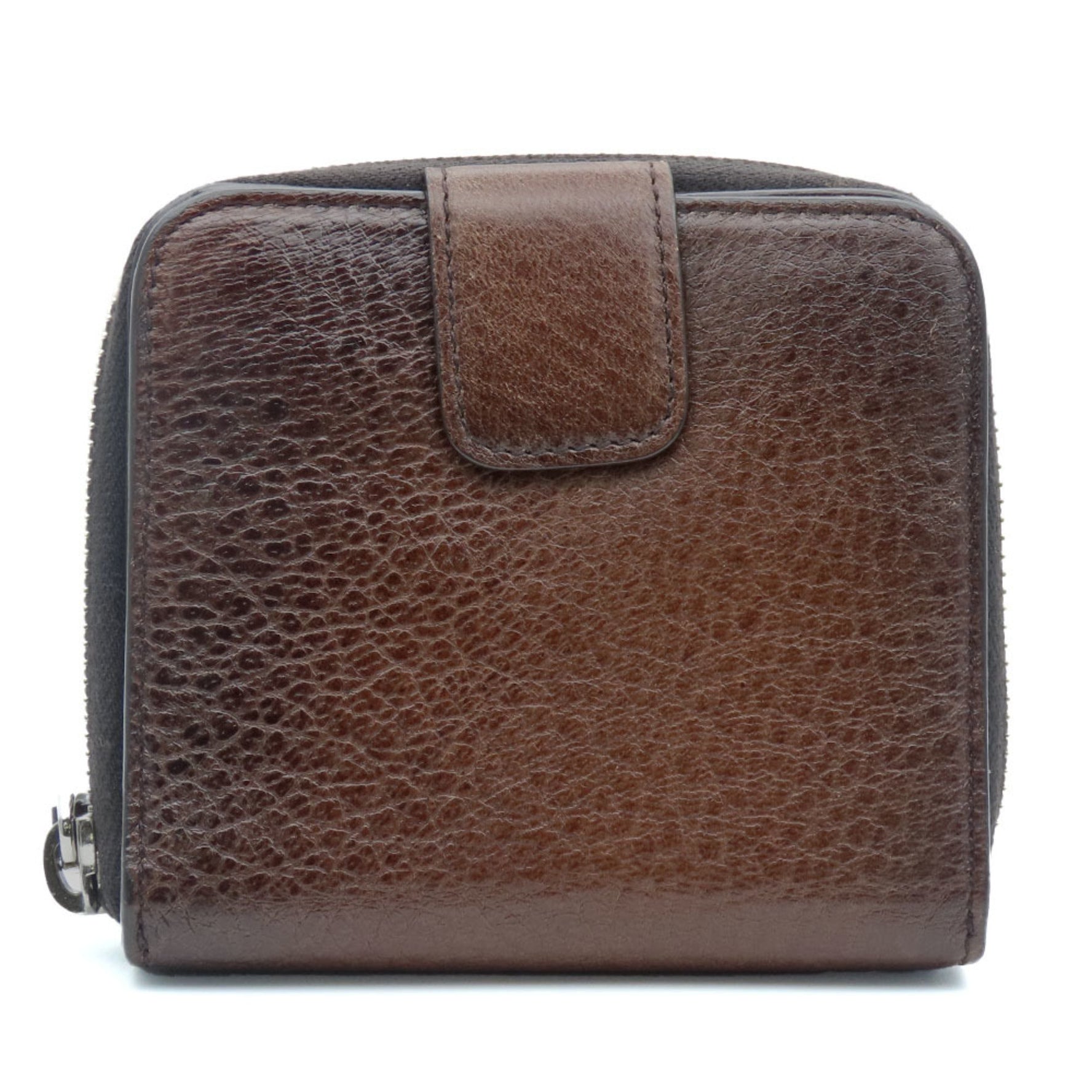 PRADA Bi-fold Wallet Leather CACAO Brown Compact Round
