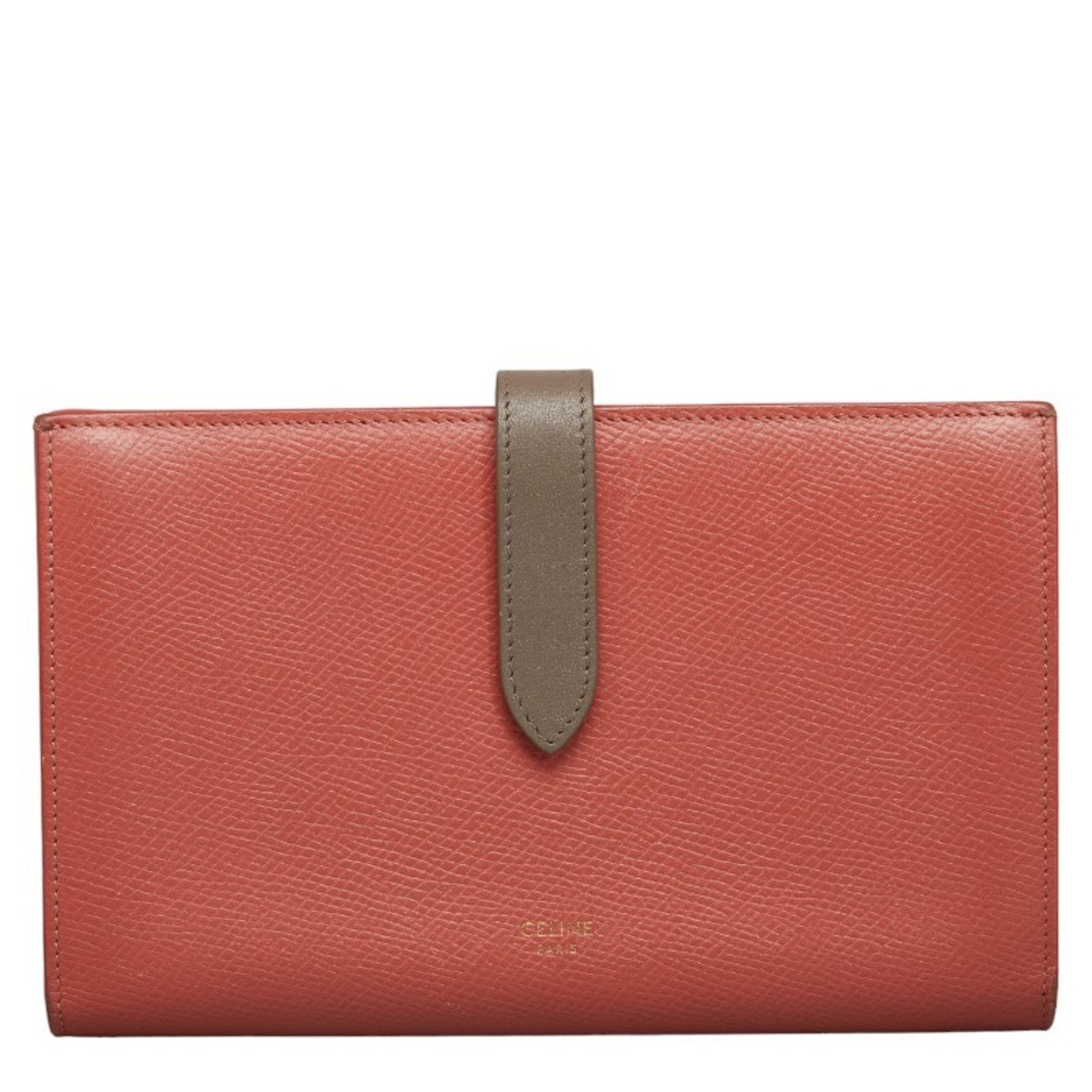 Celine Large Strap Wallet Long Bicolor Pink Gray Leather
