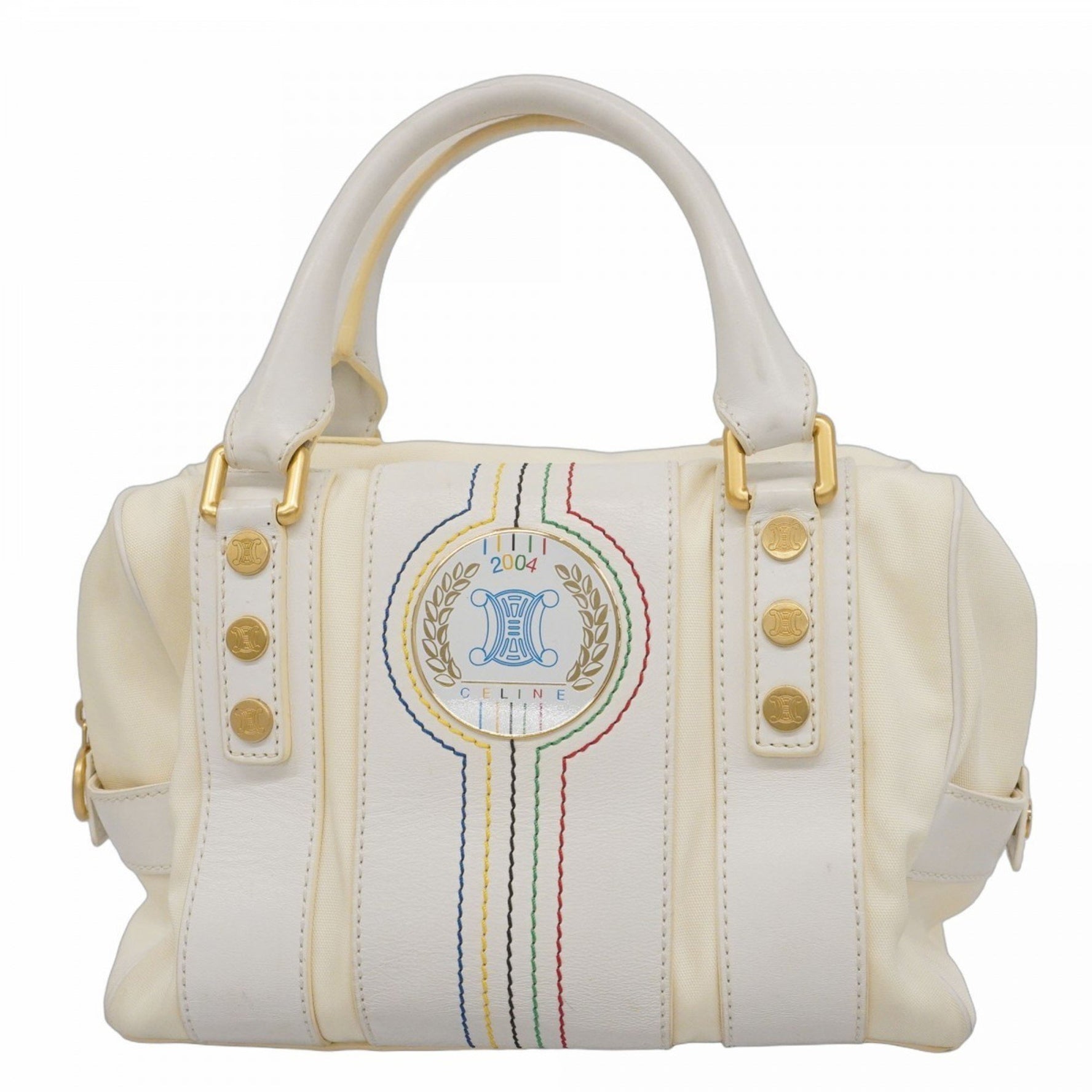 Celine handbag, Athens Olympics limited edition, nylon, leather, ivory, white