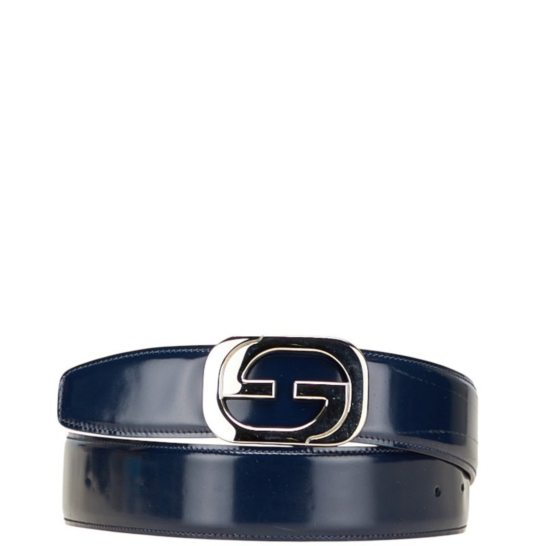 Gucci GG Buckle Belt, Size 70, 28, Navy/White Leather