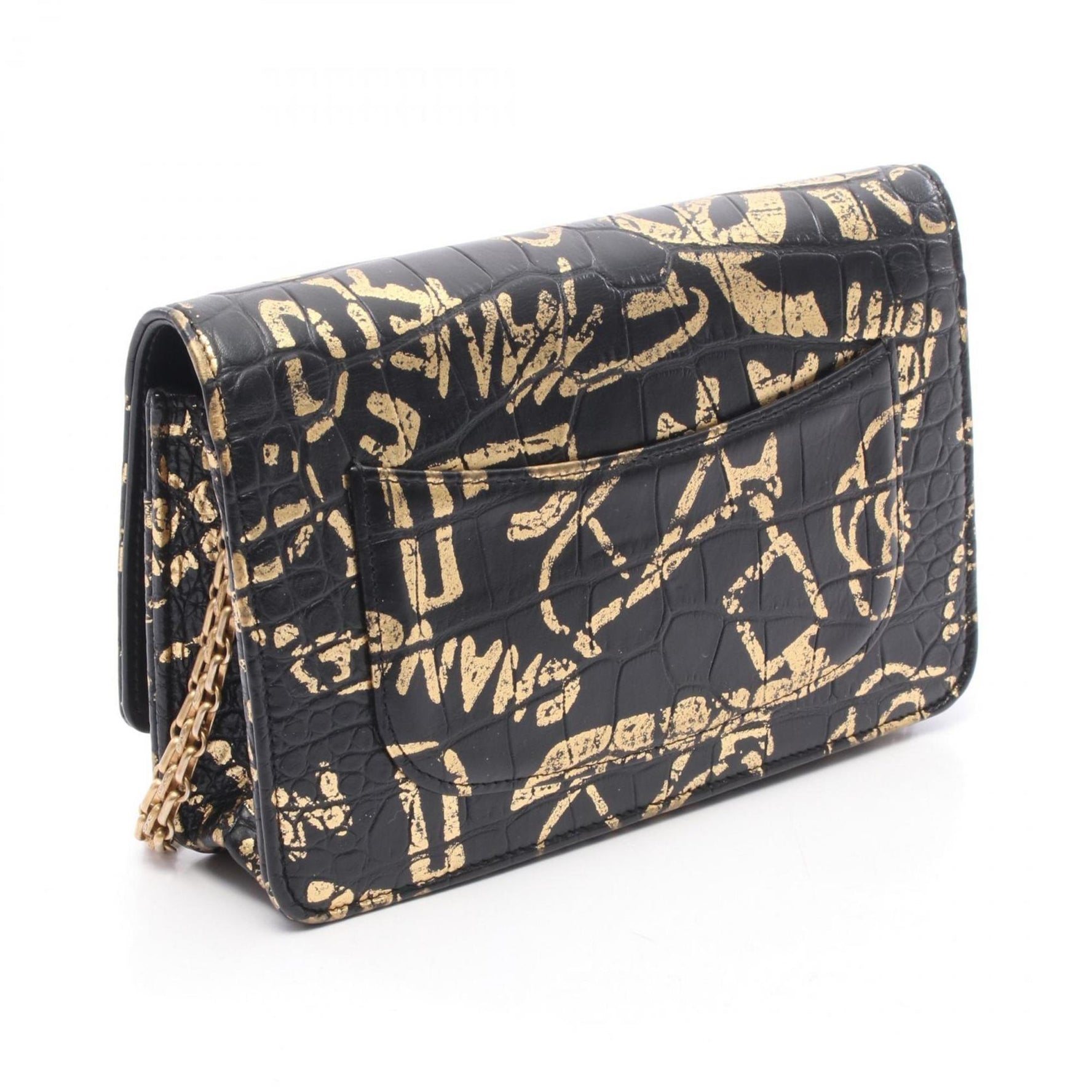 CHANEL 2.55 Shoulder Bag, Leather, Black and Gold