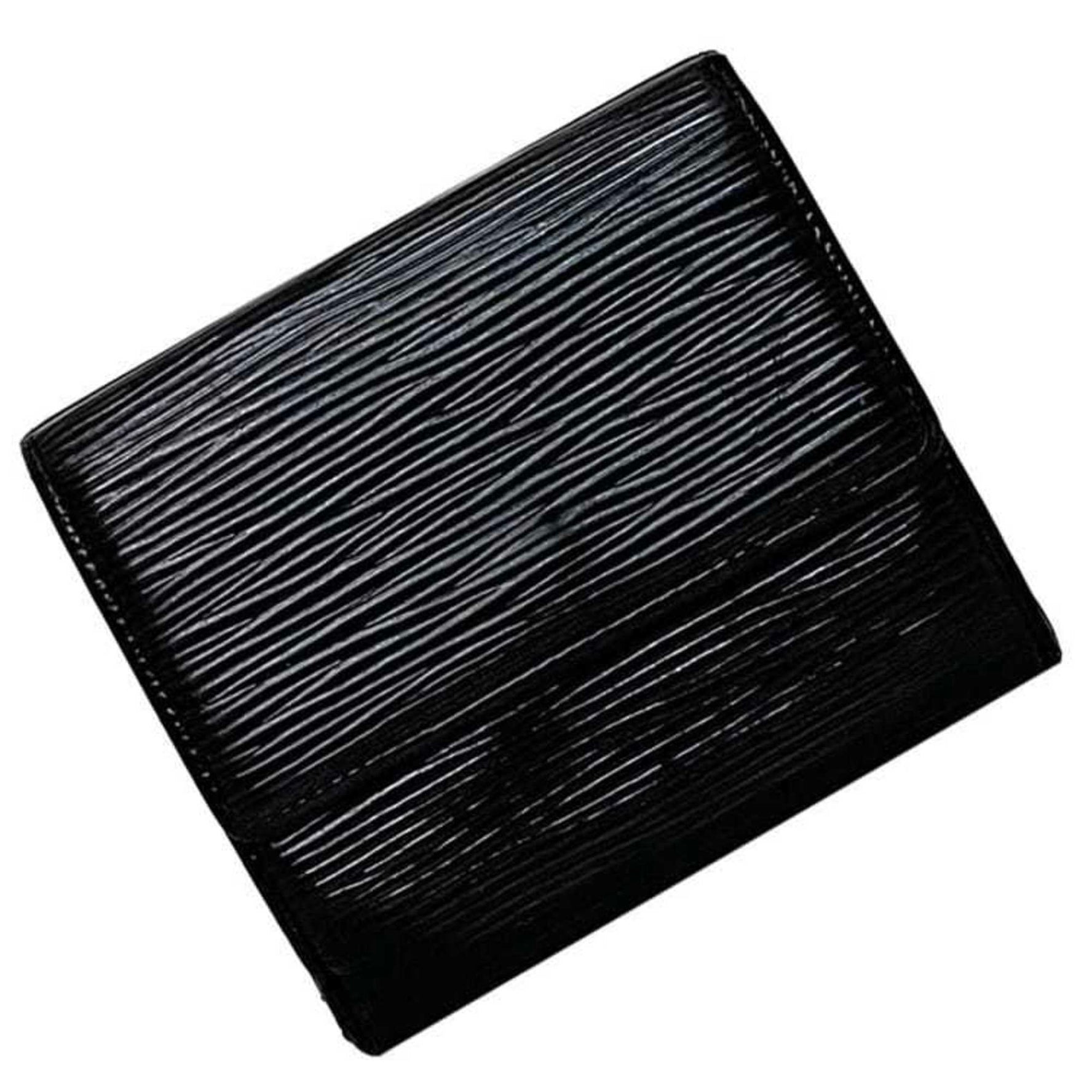 Louis Vuitton Tri-fold Wallet Porte Monnaie Bier Carte Credit Black Noir Epi Compact Leather LV Folding