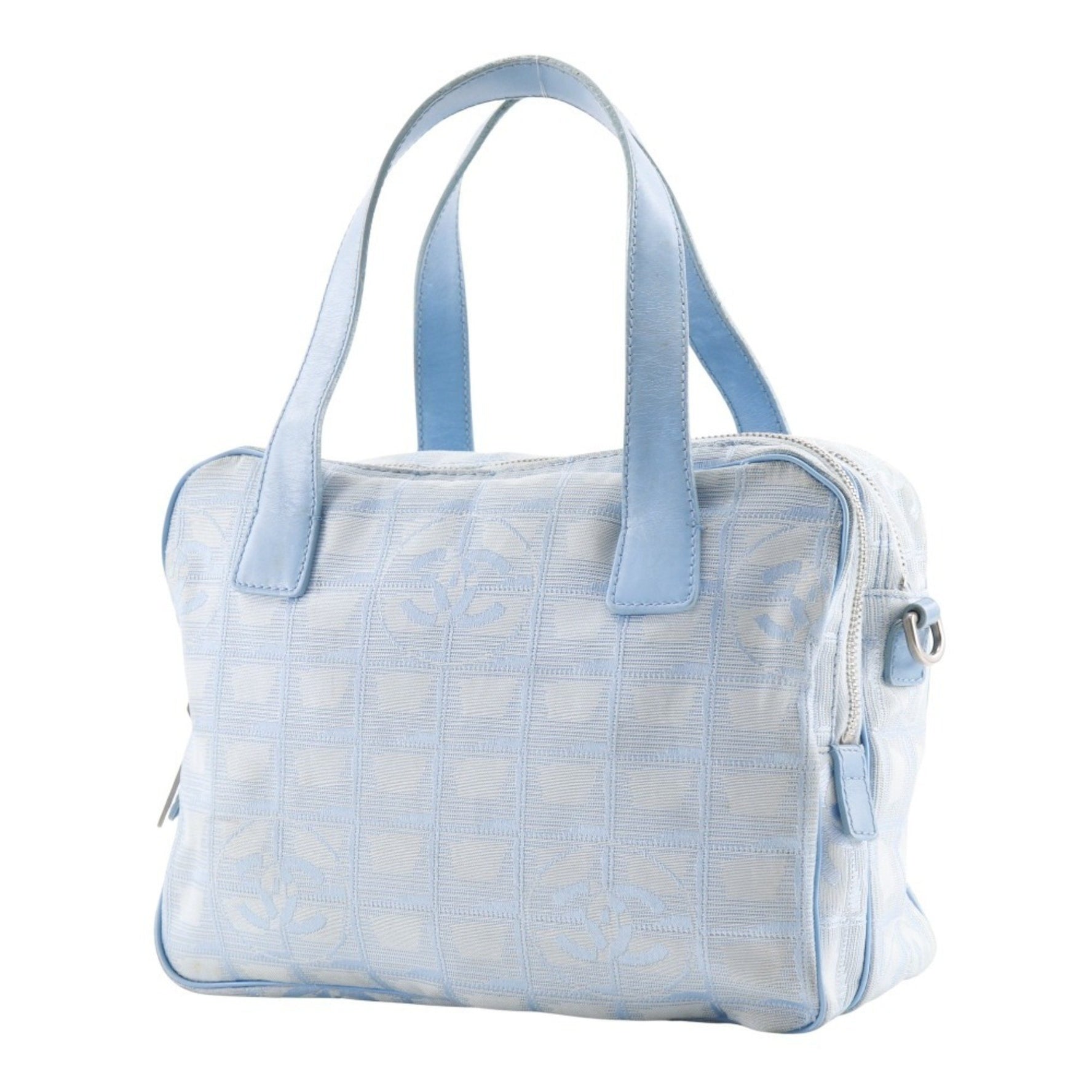 CHANEL New Travel Line Handbag Nylon Canvas Light Blue