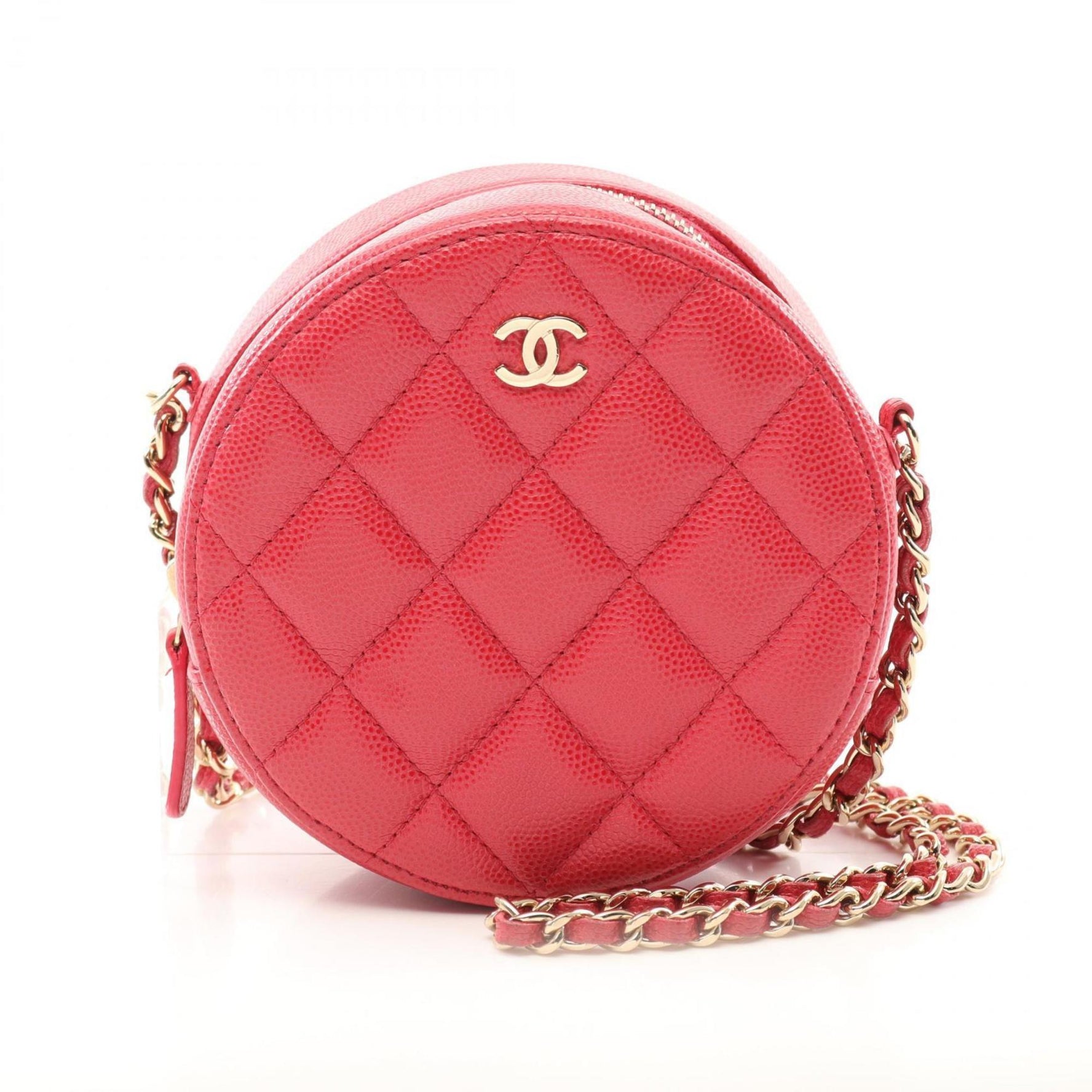 CHANEL Matelasse Round Mini Shoulder Bag Calfskin (Cowhide) Red