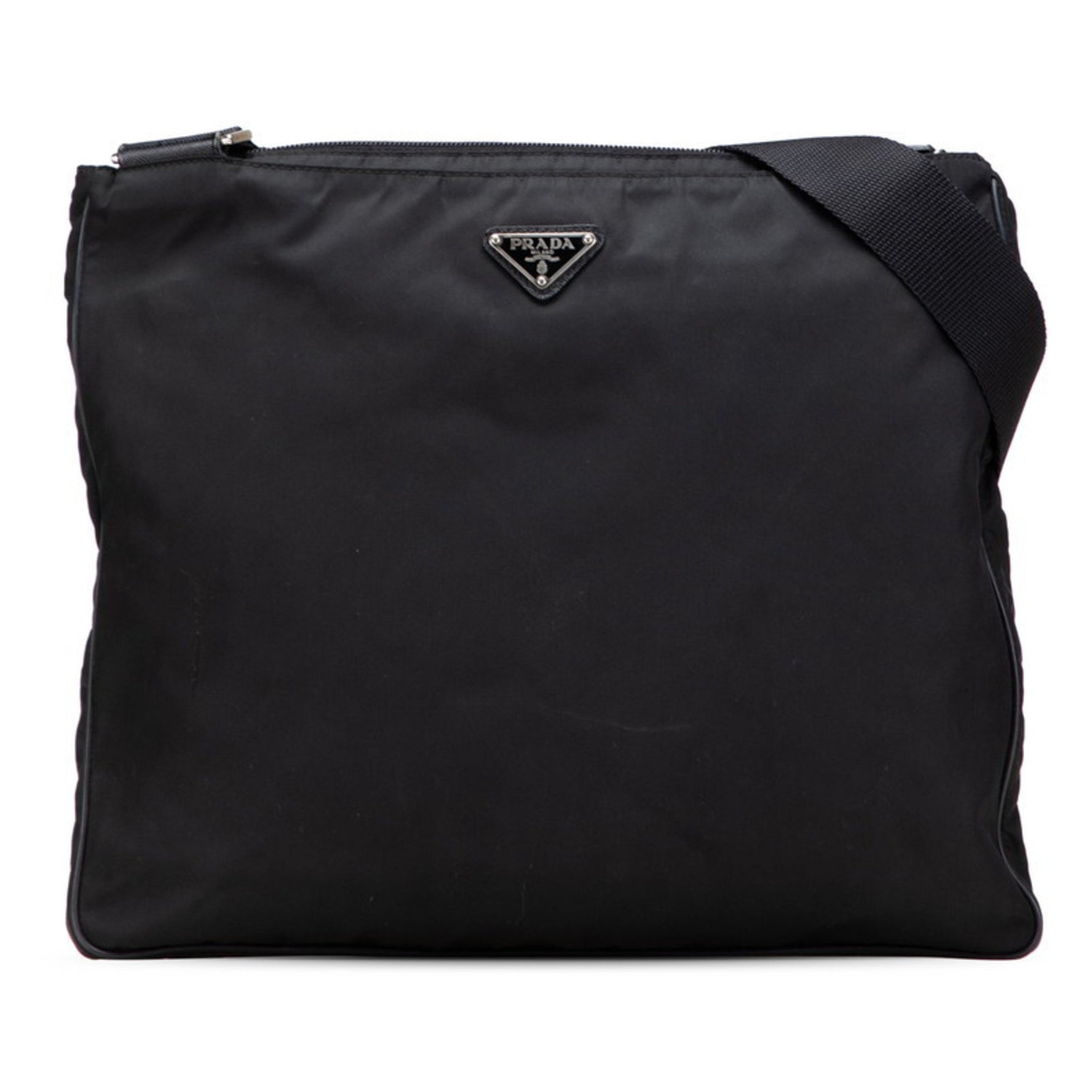 Prada Saffiano Triangle Logo Plate Crossbody Shoulder Bag in Nylon and Leather