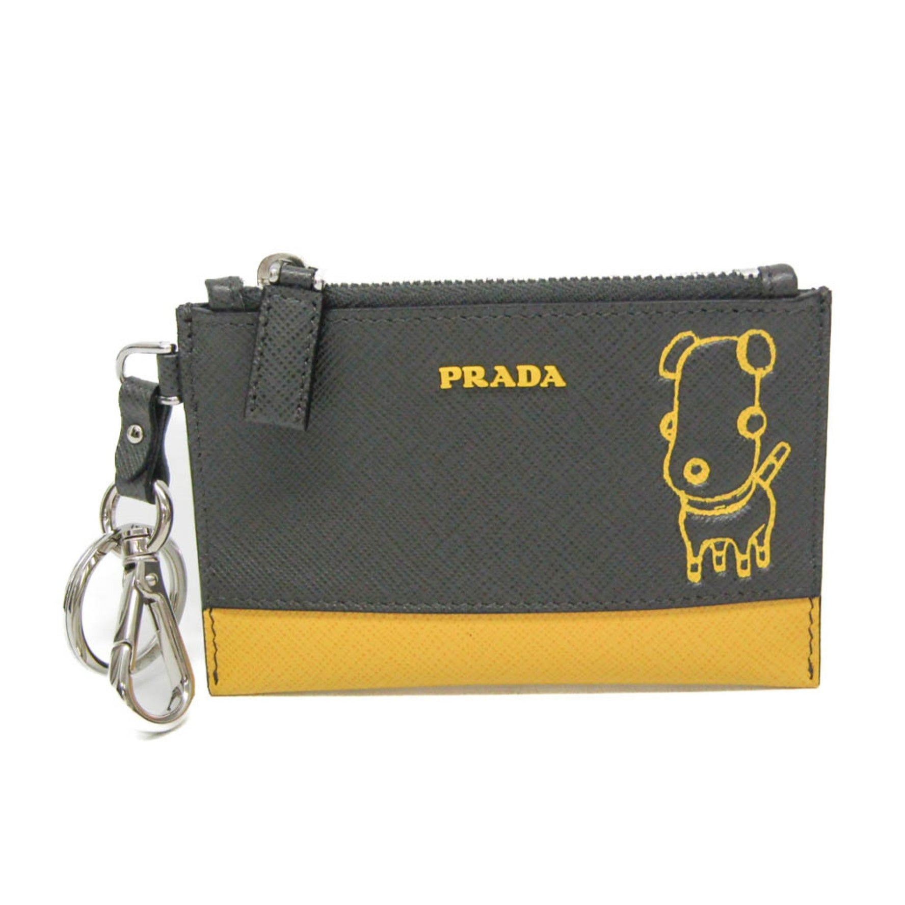 Prada Saffiano Pradamalia Socks With Key Ring 2TT080 Men,Women Saffiano Coin Purse/coin Case Black,Yellow