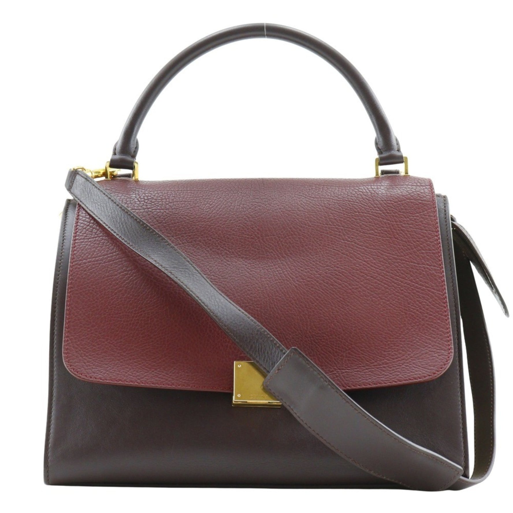 CELINE Trapeze Handbag Shoulder Calfskin x Suede Brown/Grey Flap