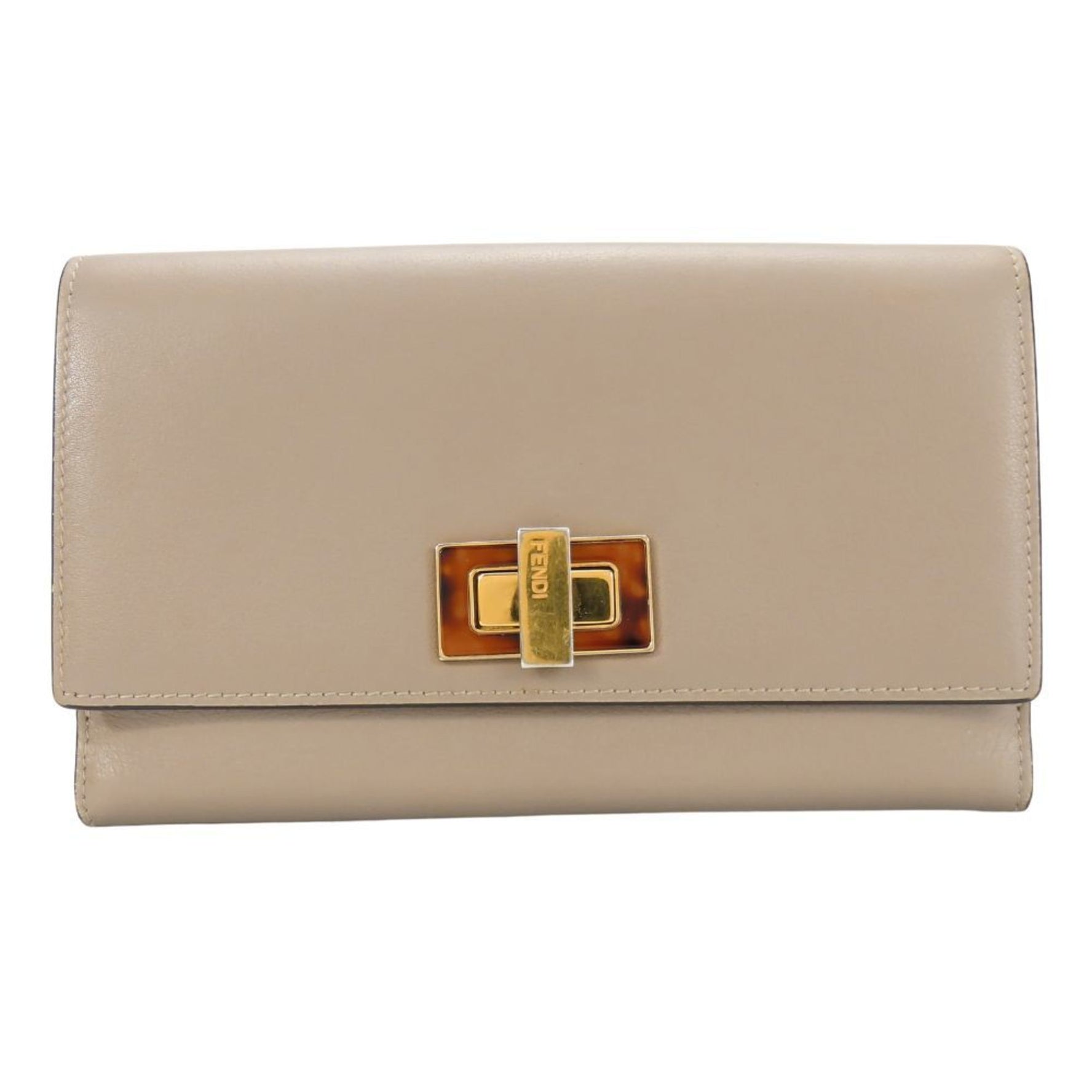 Fendi Bi-fold Wallet Peekaboo Leather Greige Selleria Continental Tortoise Shell Long