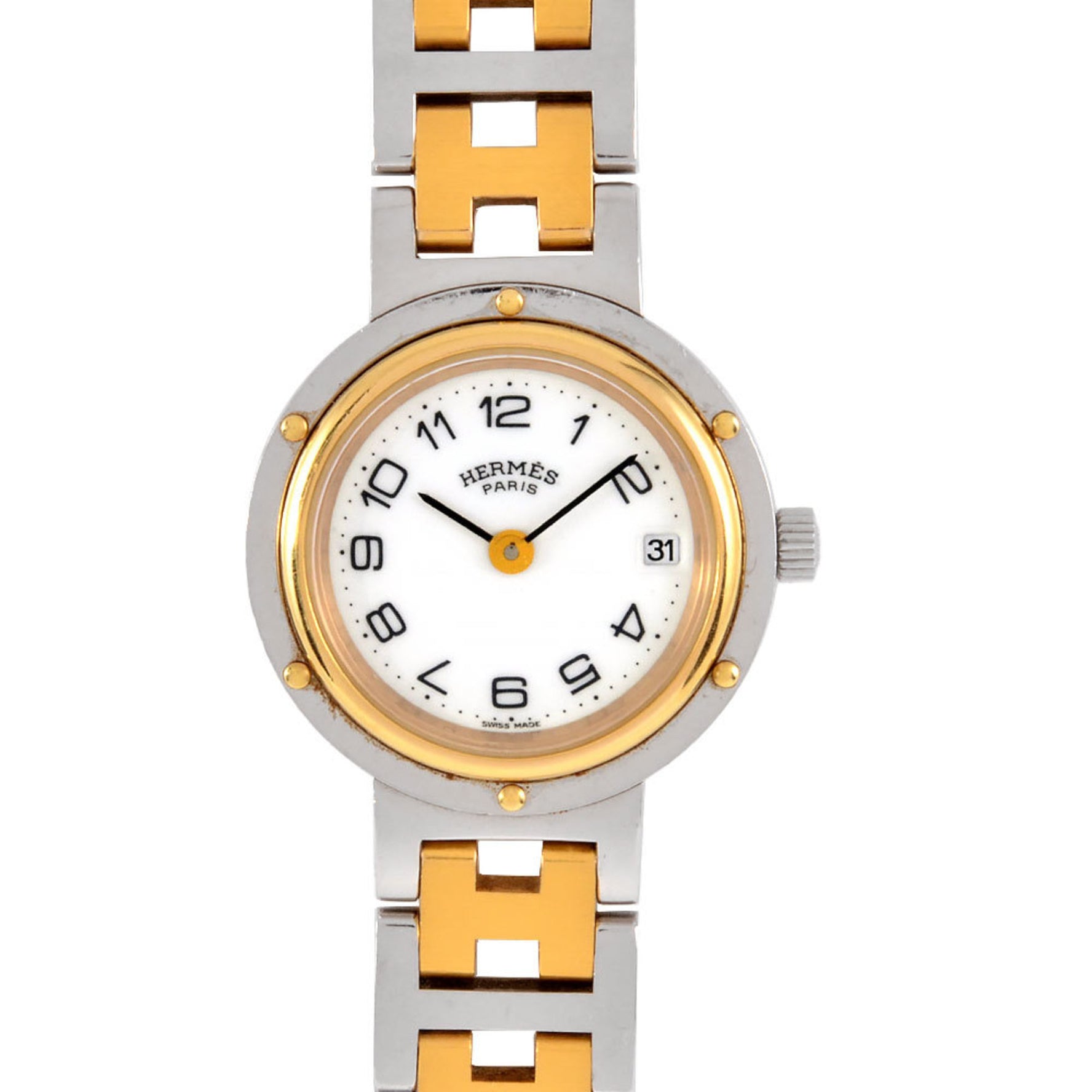 Hermes Clipper Watch, Quartz, White Dial