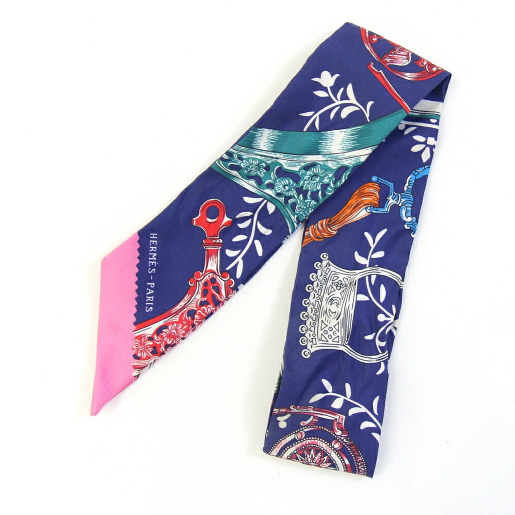 Hermes Twilly Blue and Pink 100% Silk Bag Charm