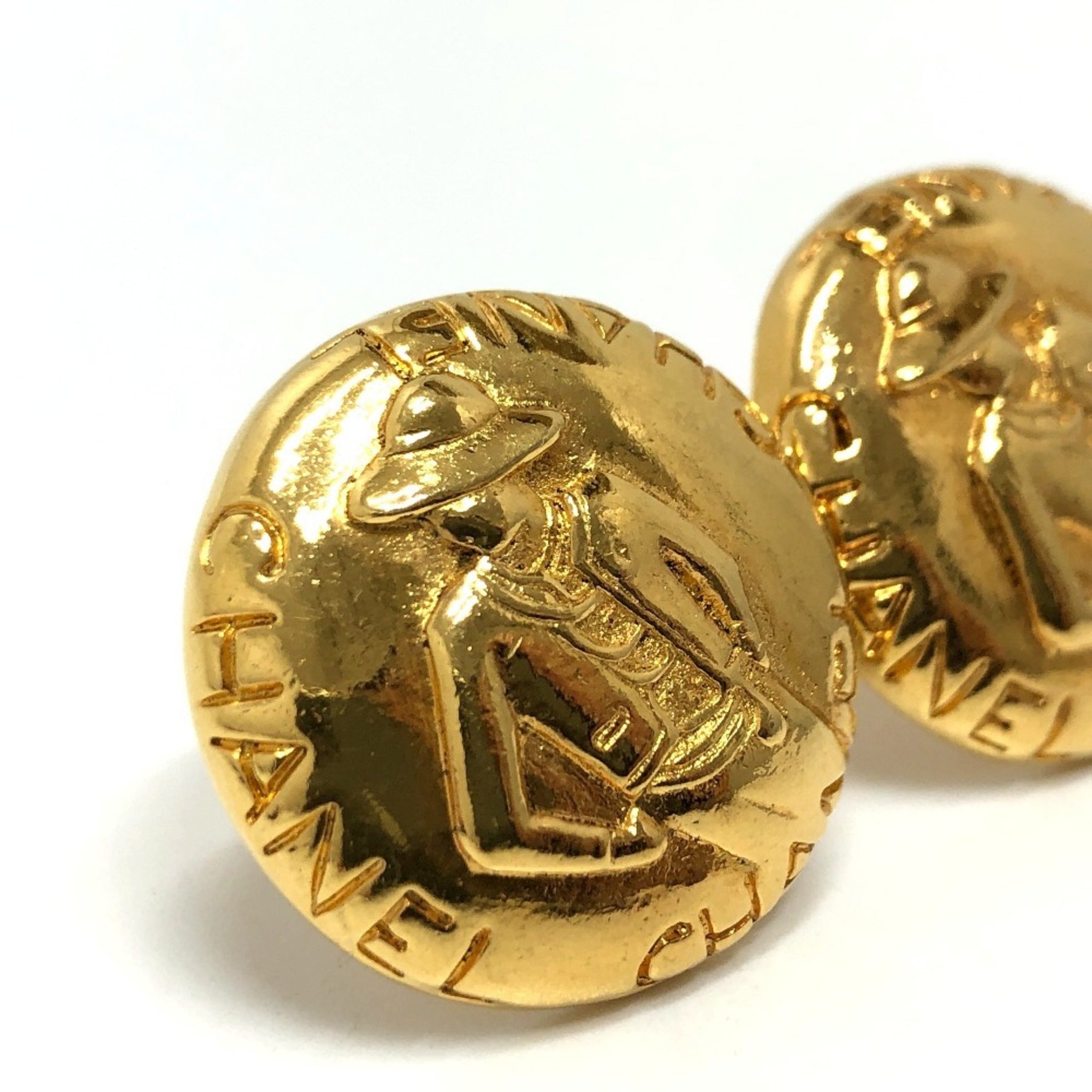 CHANEL Vintage Mademoiselle Round Earrings, Metal