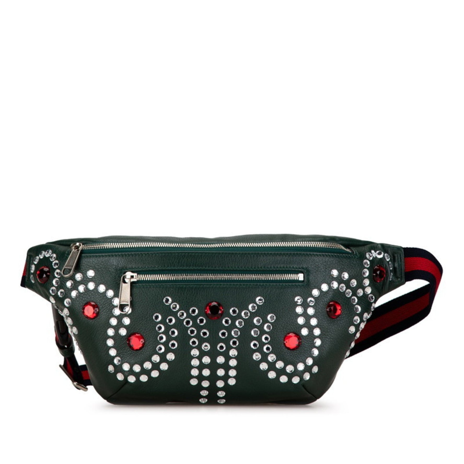 Gucci Bijou Stone Body Bag Waist Moss Green Multicolor Leather