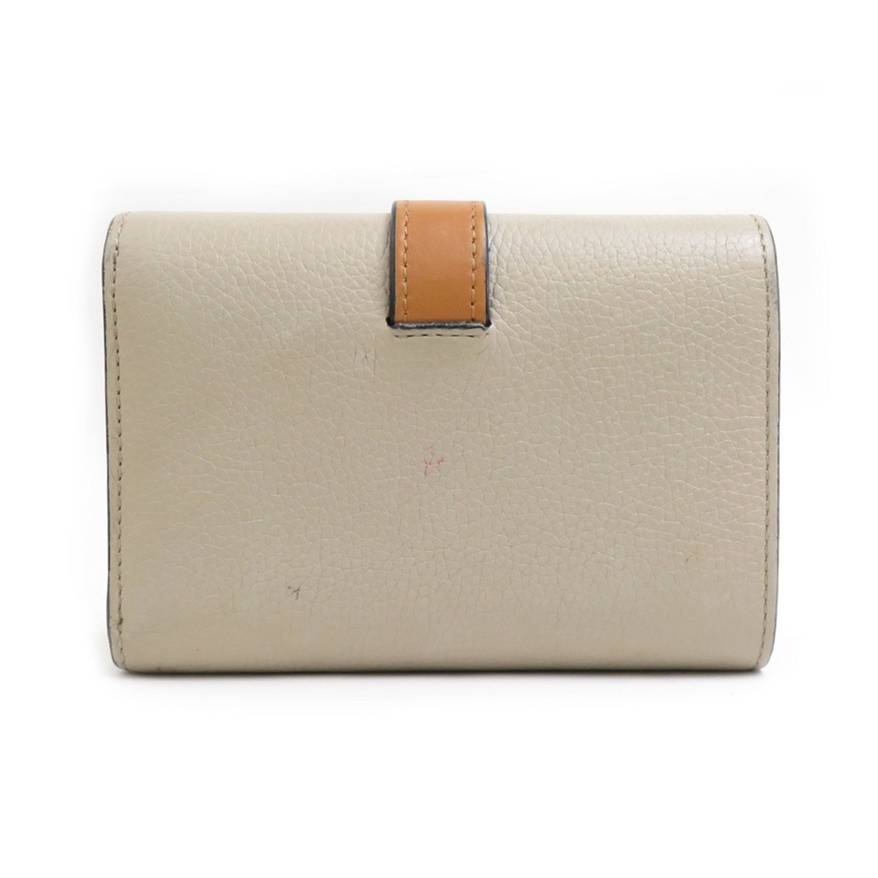 LOEWE Tri-fold Wallet Vertical Leather Greige Brown Pink