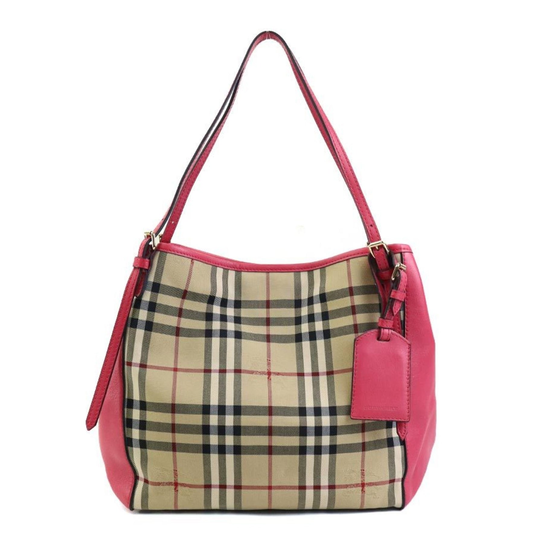 Burberry Shoulder Bag Nylon Canvas Leather Pink x Beige