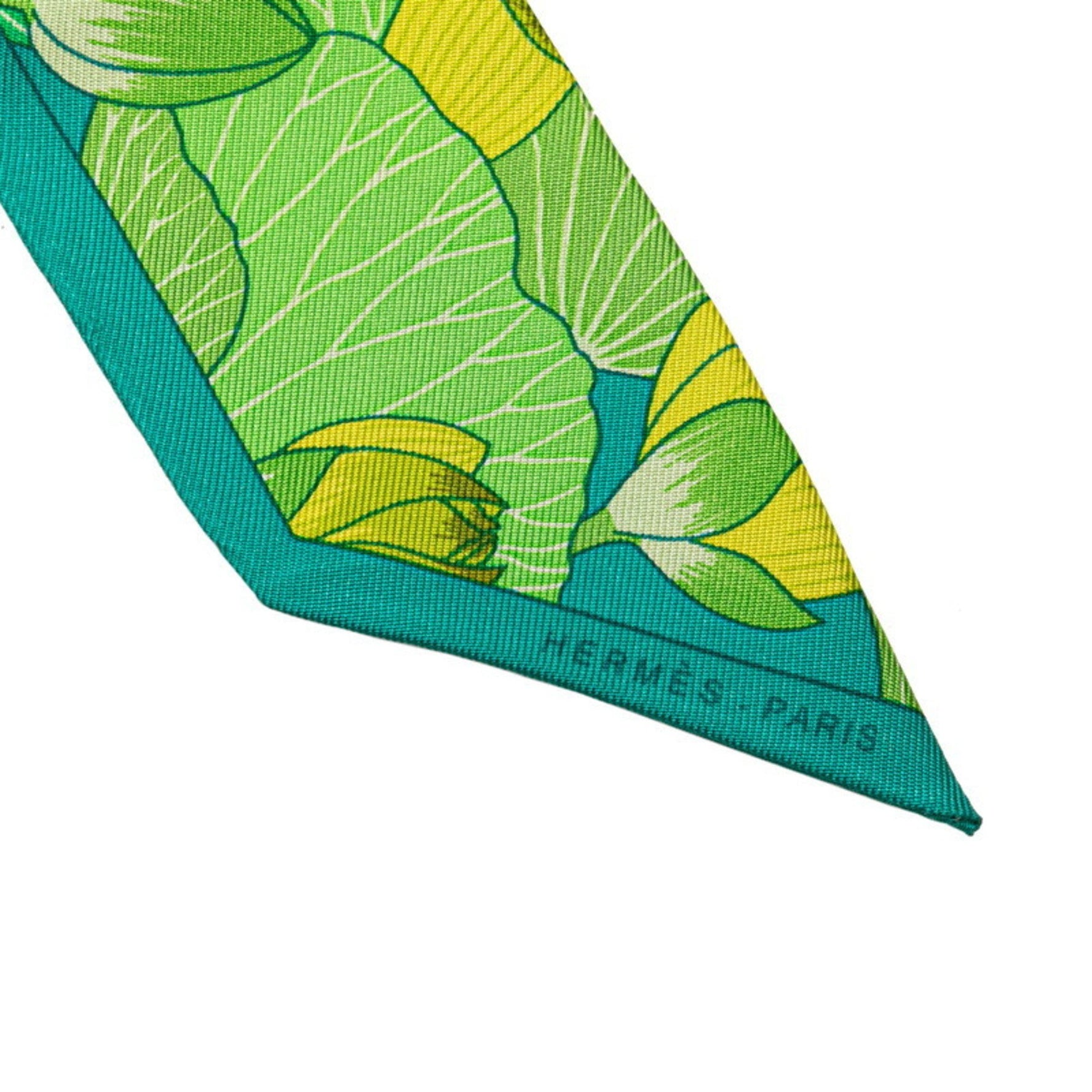 Hermès Twilly FLEURS DE LOTUS Lotus Flower Scarf, Green, Yellow, Multicolor, Silk, HERMES