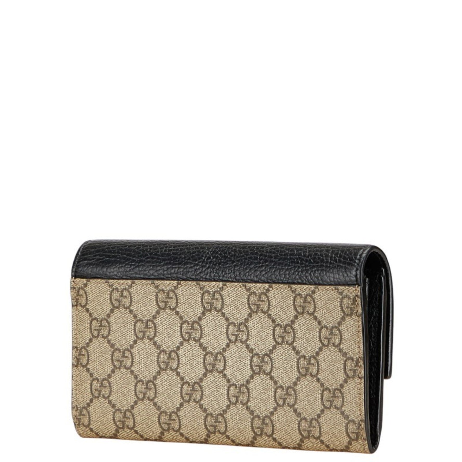 Gucci GG Marmont Supreme Long Wallet Black Beige Leather