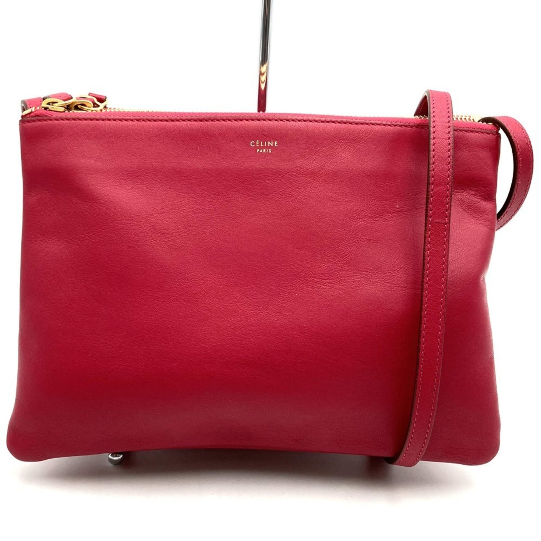 CELINE Trio Shoulder Bag 0154 Dark Red Leather