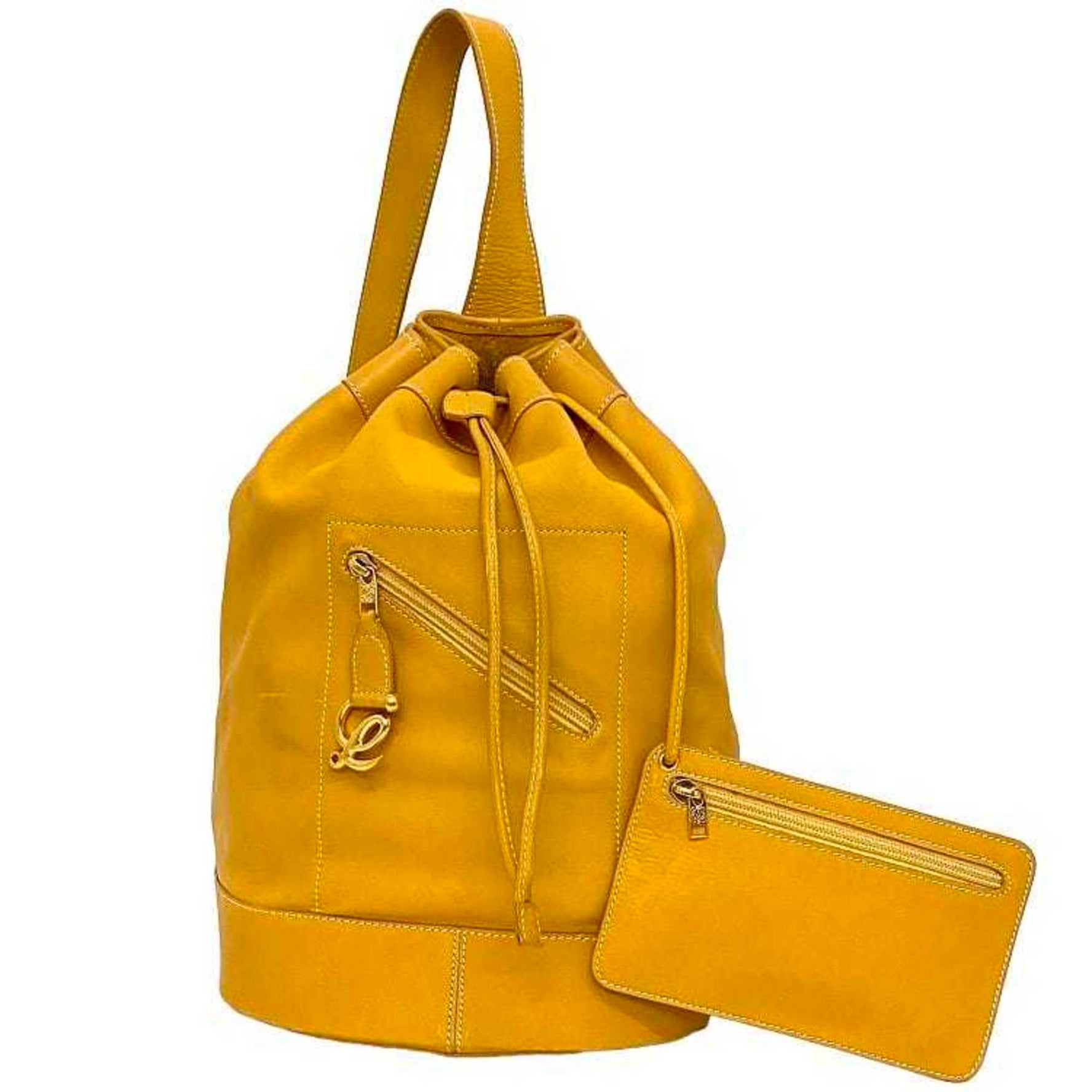 LOEWE Duffle Bag Gold Anagram Leather GP Bucket Ladies