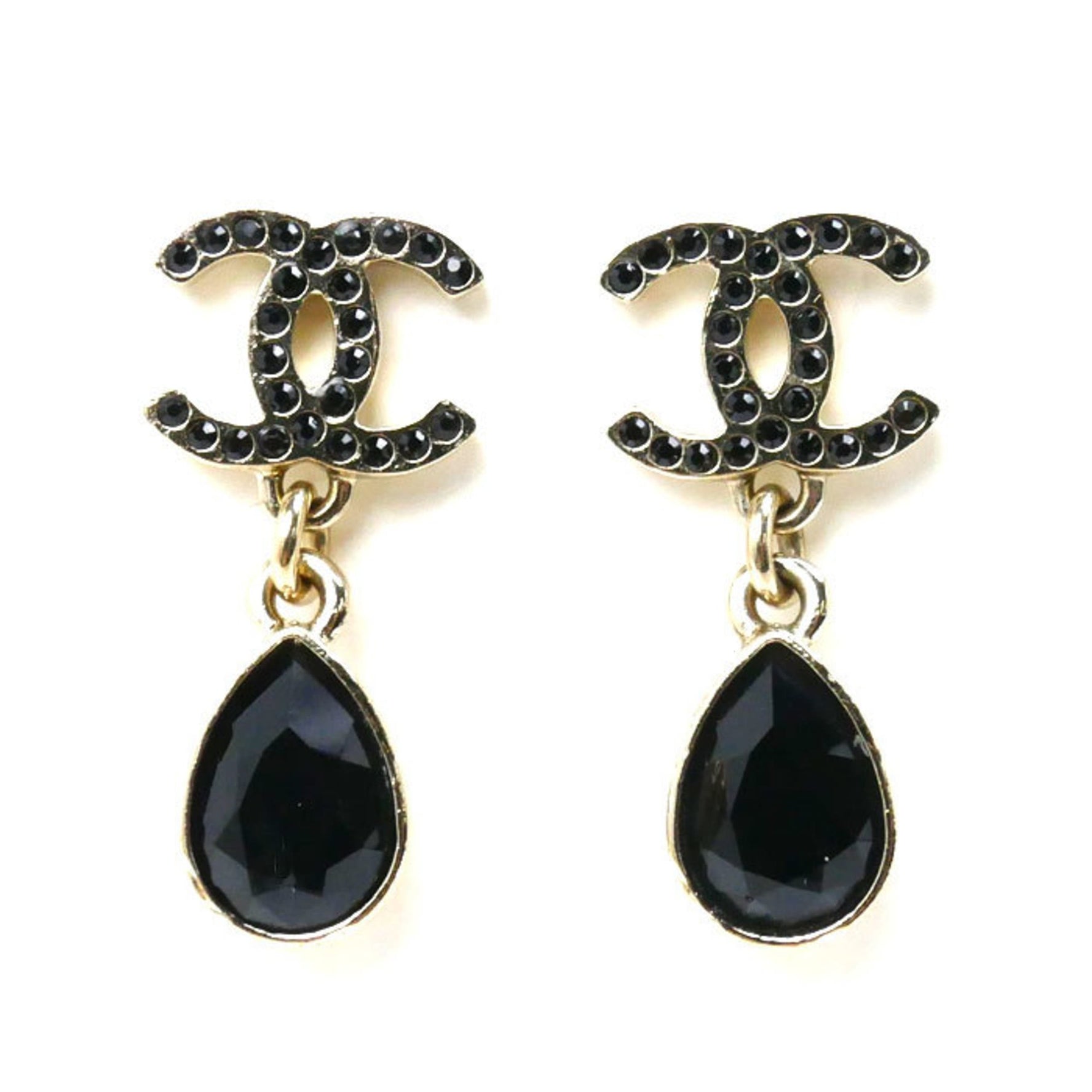 CHANEL Metal Coco Mark Black Stone Earrings