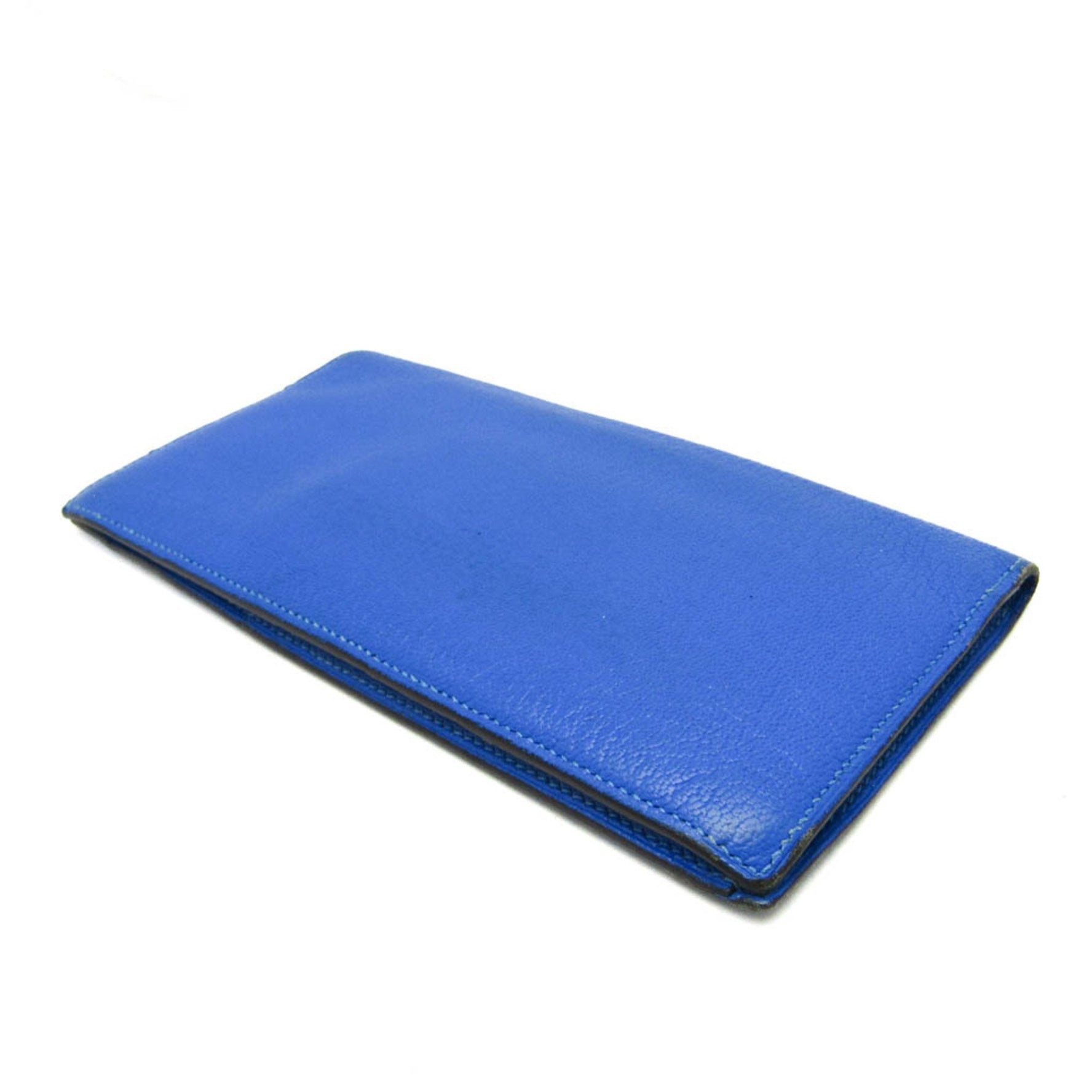 Hermes Evelyne Fleming Men,Women Chevre Leather Long Bill Wallet (bi-fold) Royal Blue