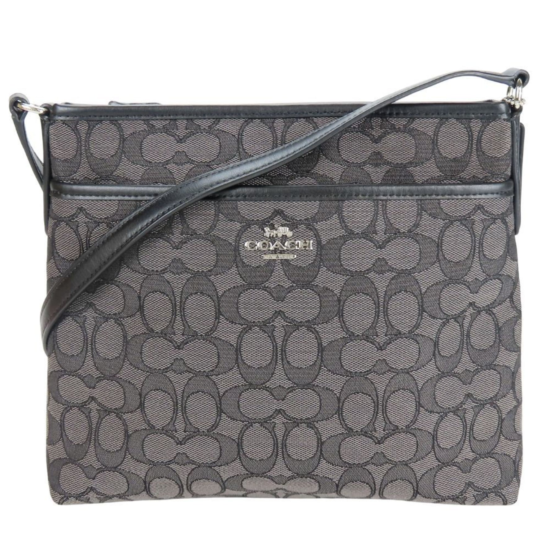 Coach Shoulder Bag Signature Canvas Leather Gray Black