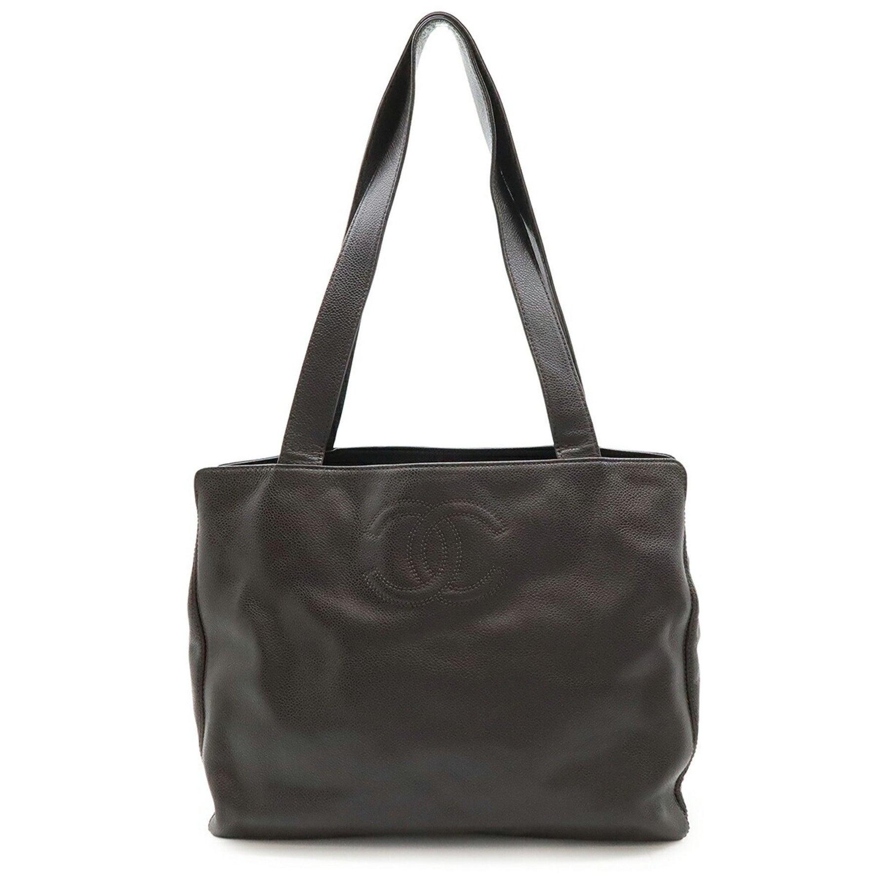 CHANEL Coco Mark Tote Bag Shoulder Caviar Skin Leather Dark Brown
