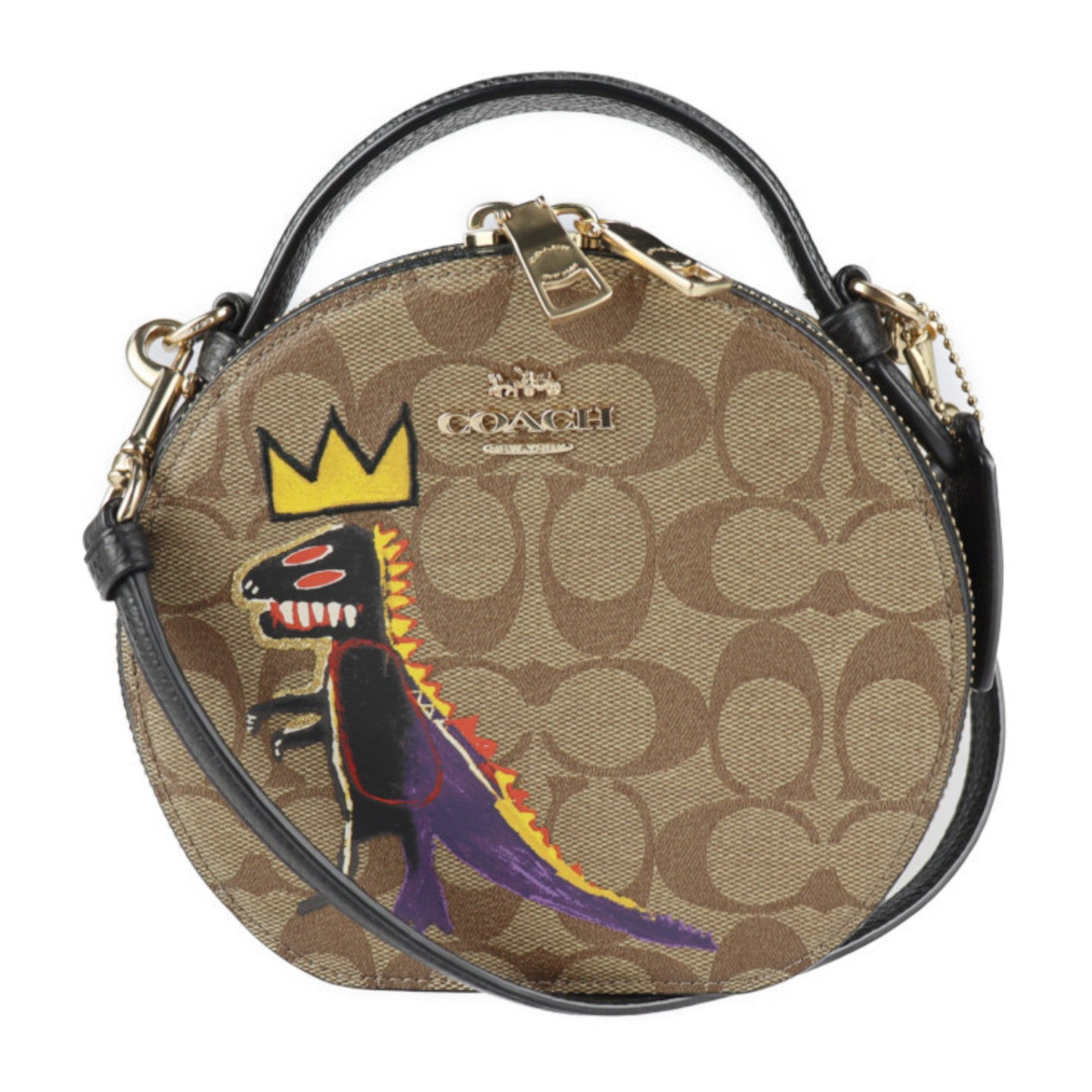 COACH Basquiat Canteen Crossbody Signature Handbag Leather Khaki Multicolor Shoulder Bag