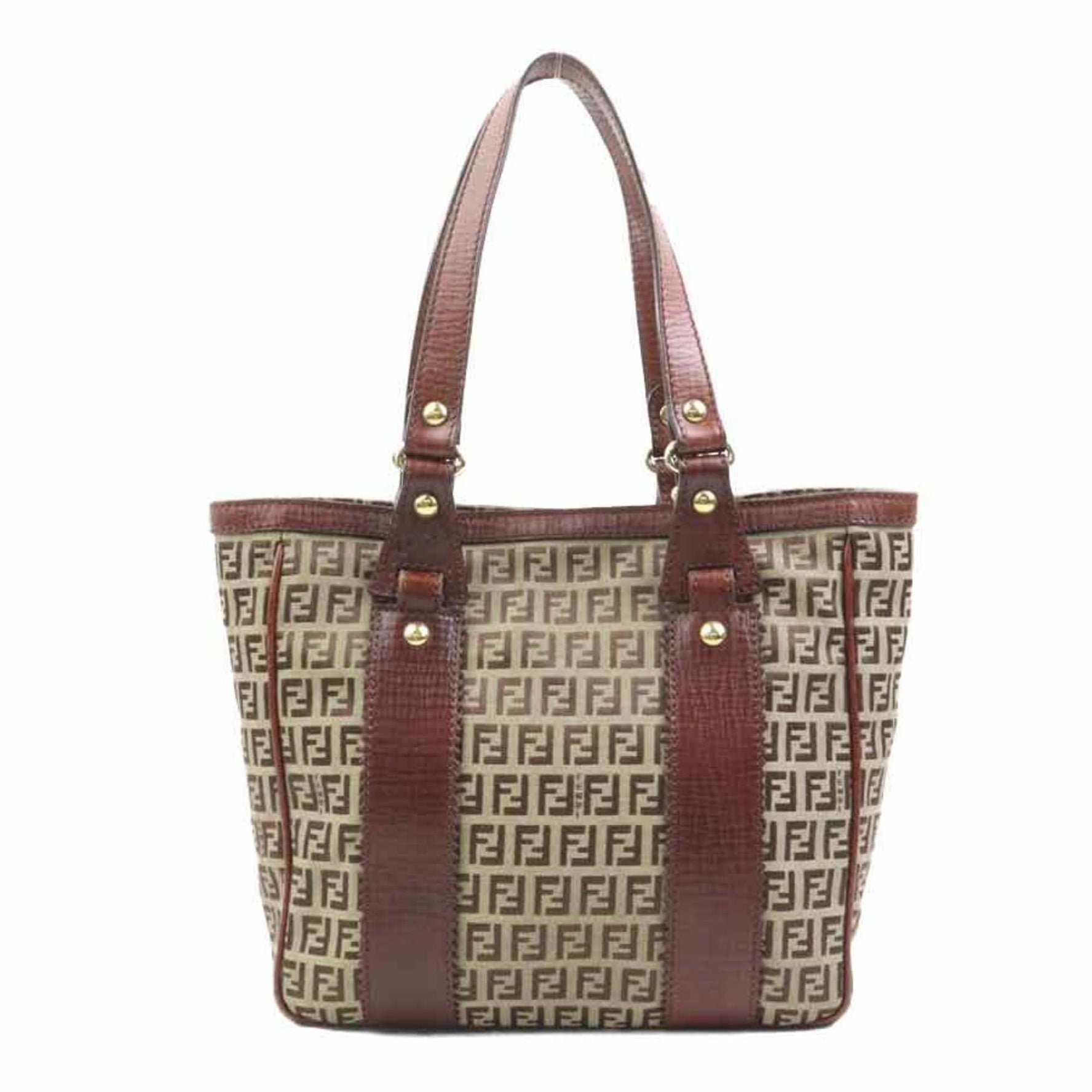 Fendi Zucchino Canvas and Leather Shoulder Bag in Gold, 2305