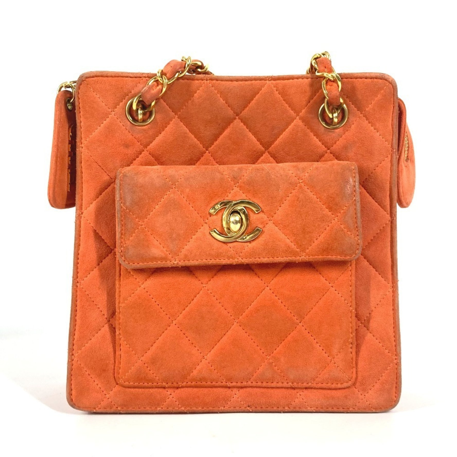 CHANEL Vintage CC Coco Mark Matelasse Quilted W Chain Shoulder Bag Handbag Suede