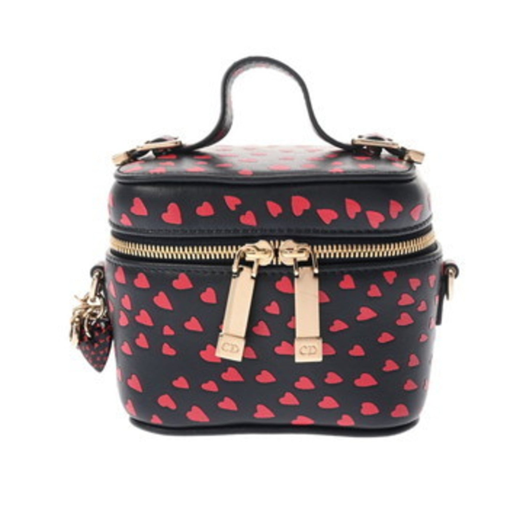 CHRISTIAN DIOR Lady Dior Micro Vanity Case, Heart Pattern, Black/Red, Leather Bag
