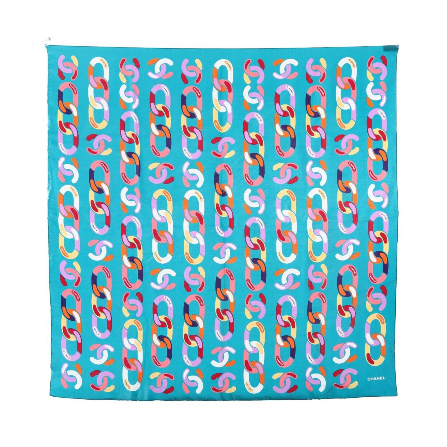 CHANEL Coco Mark Silk Scarf Green Multicolor