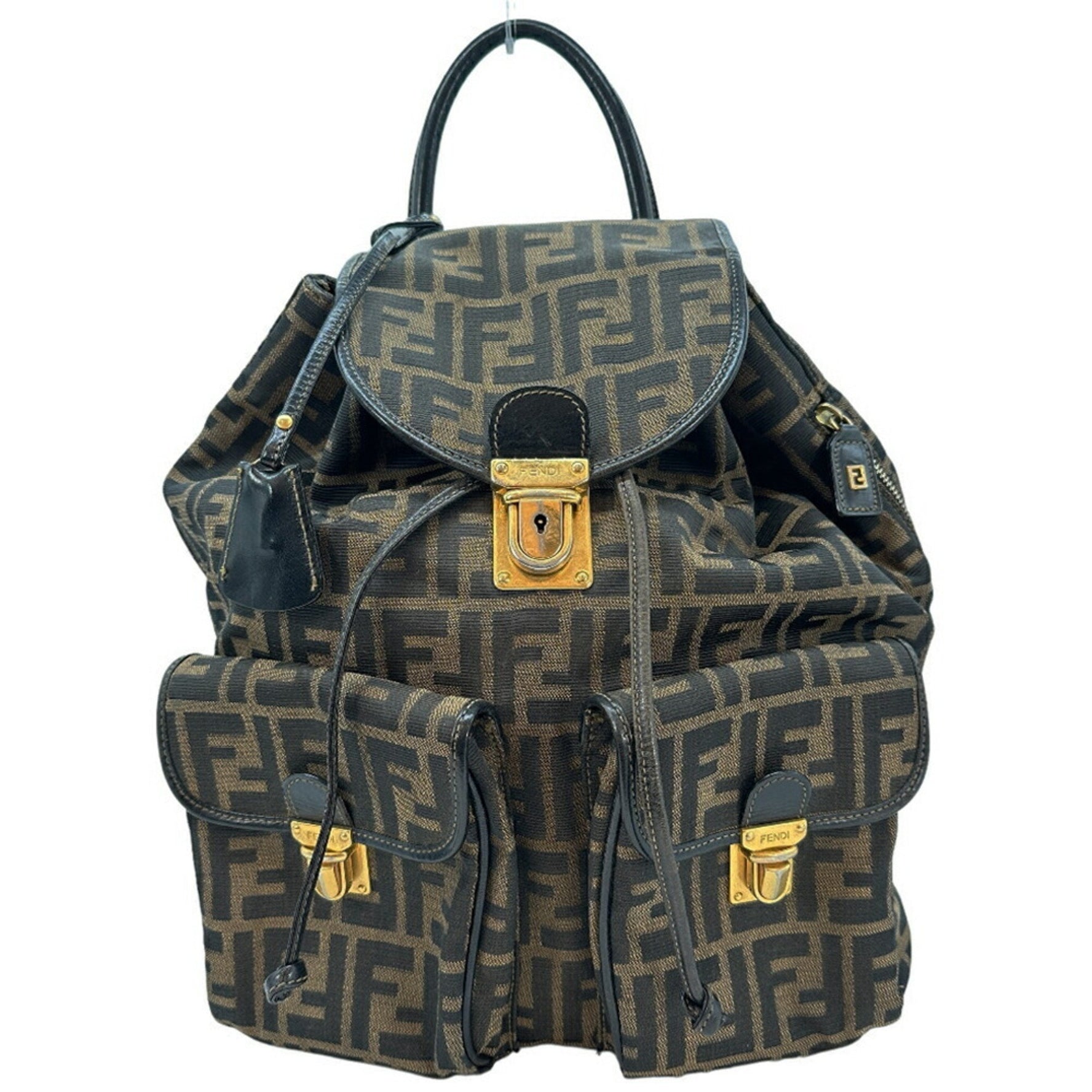 FENDI Backpack/Daypack Zucca Pattern Canvas x Leather Flap